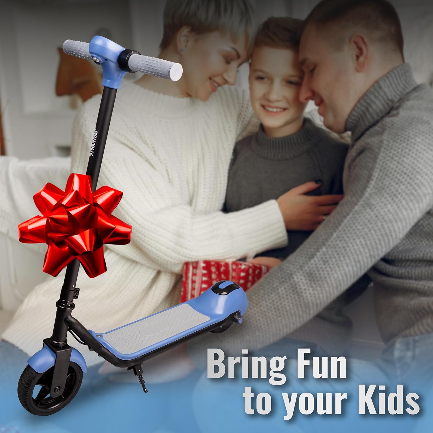 Close-up of the Phantomgogo Electric Scooter handlebars, showing the LED display, electric throttle on the right, and electric brake on the left.