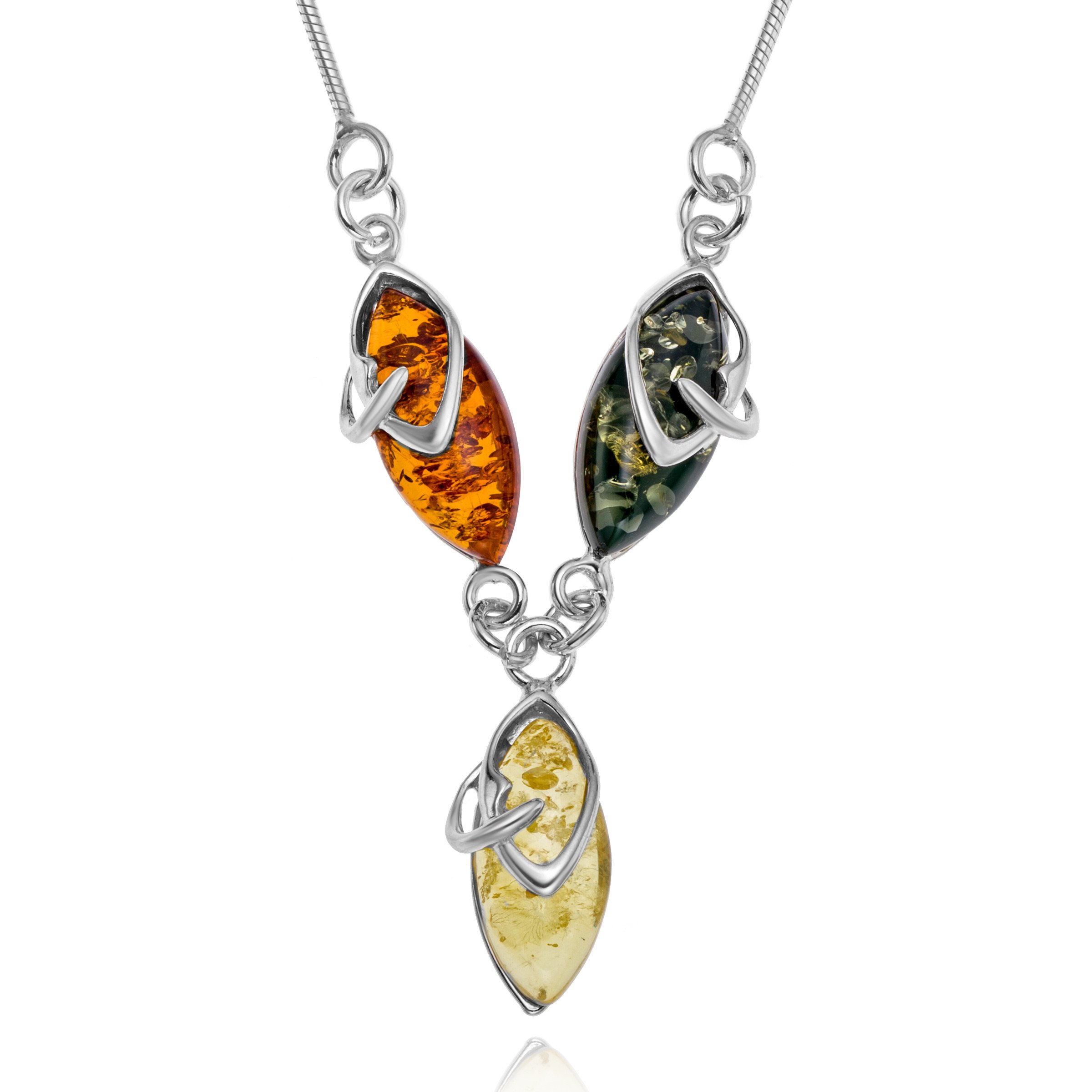 Copal Collana Con Catena In Argento E Pendente A Goccia Di Ambra Baltica Multicolore