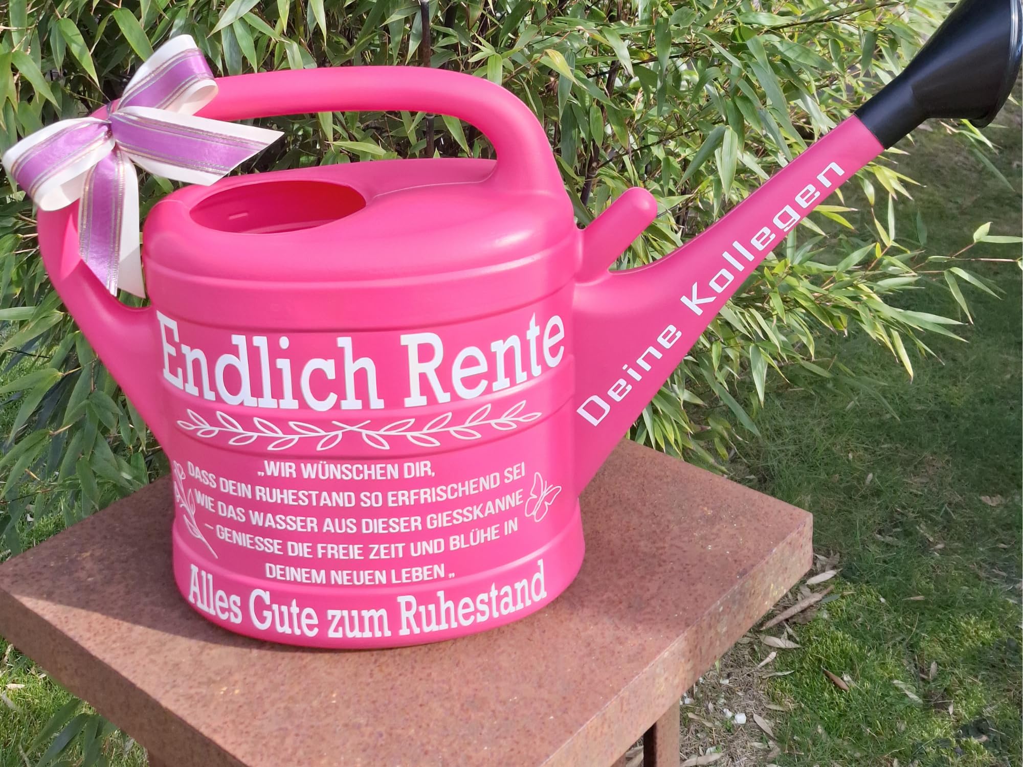 Gießkanne 10 L Rentnerin Rente PINK Abschiedsgeschenk, Geschenkgießkanne zum Renteneintritt in den Ruhestand