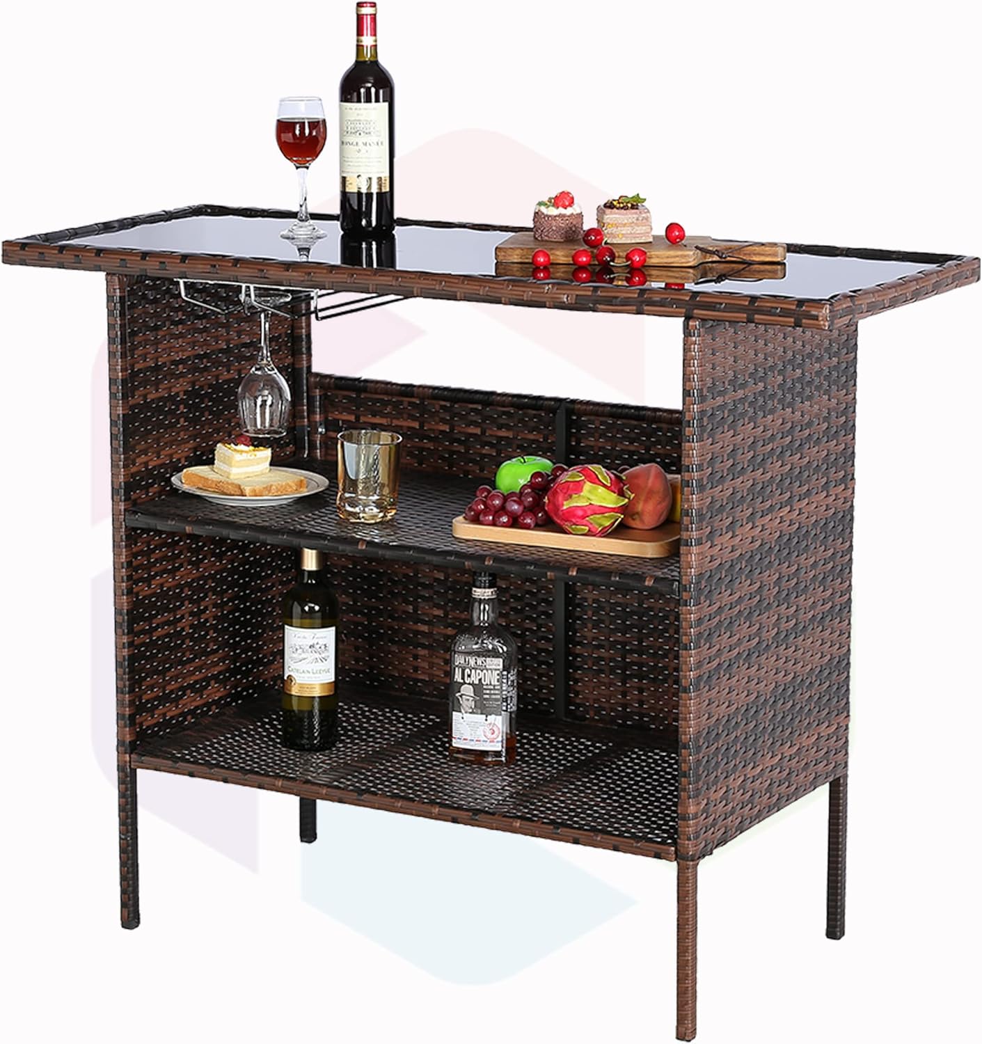 Furnivilla Outdoor Bar Table Patio Rattan Wicker Bar Table with Glass Top Table,Outdoor Furniture Table for Patio Backyard Gardens Poolside (Bar Table-Mix/BRN)… : Patio, Lawn & Garden