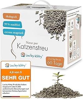 Lucky-Kitty Katzenstreu Klumpstreu 6 kg für 60 Tage, ökologisch I Staubfrei & klumpend, hochsaugfähig & geruchsneutralisierend I Allergiker-freundliche Streu mit Duft, in Toilette entsorgbar product image