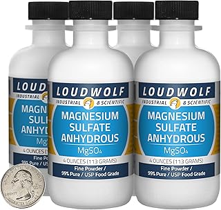 Magnesium Sulfate Anhydrous / 1 Pound / 4 Bottles / 99% Pure USP Food Grade/Fine Powder/USA