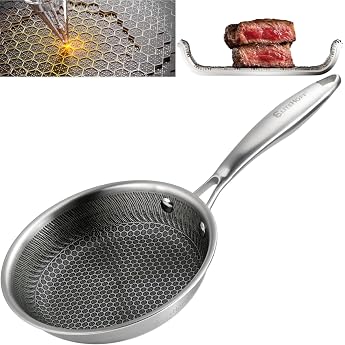 EliteHoff Premium Frying Pan 18 cm Non-Stick Stainless Steel Pan with Honeycomb Structure Universal Induction Pan for All Types PFOA-Free Oven and Dishwasher Safe Silver E-7544
