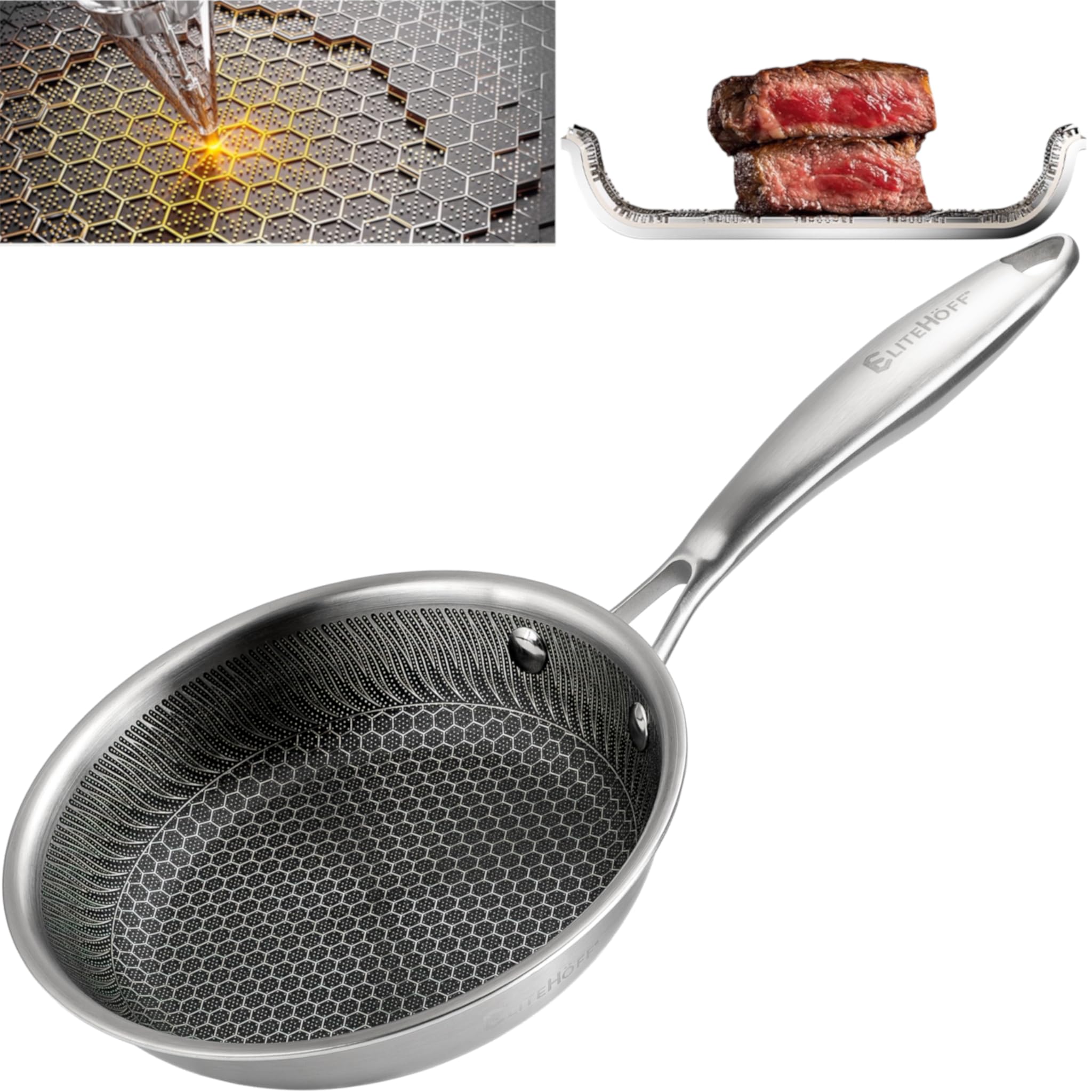 Poêle antiadhésive en inox nid d'abeille 18 cm EliteHoff, l'élégance durable passe au four