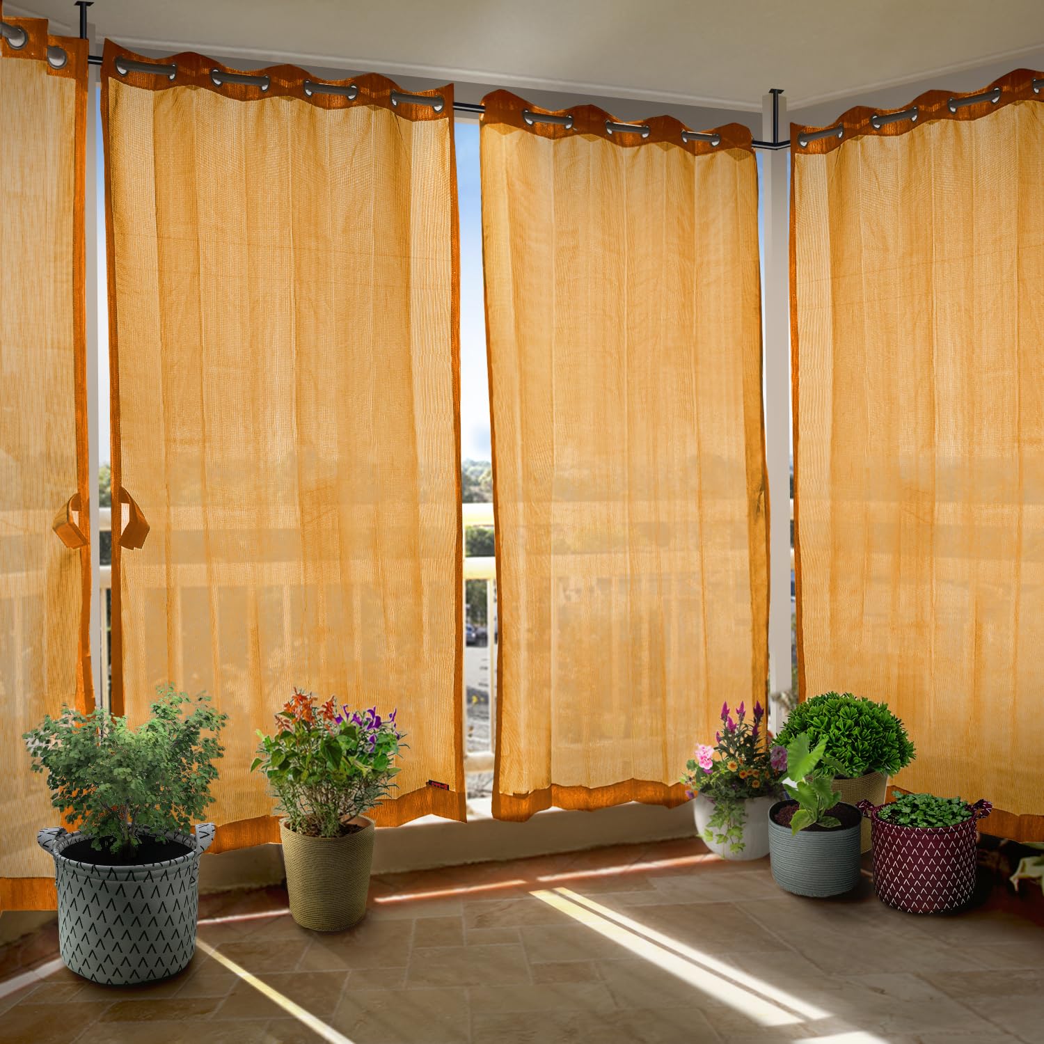 Outdoor Sun Blocking Balcony Curtains - Beige -8
