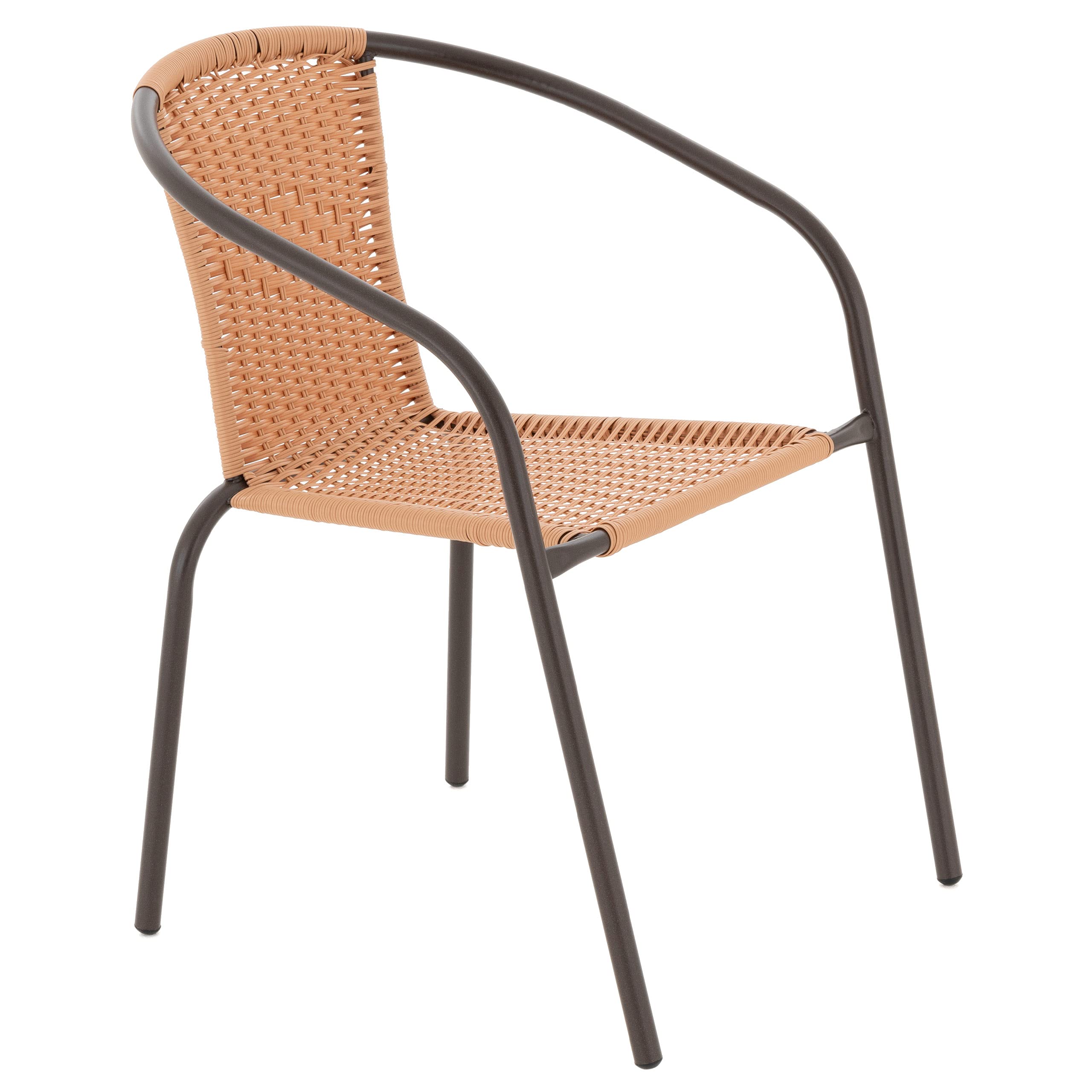 Nexos Trading 4er Set Bistrostuhl Stapelstuhl Balkonstuhl Rattanstuhl Terrassenstuhl – Poly-Rattan Stahlgestell –pflegeleicht robust stapelbar – Farbe Hellbraun