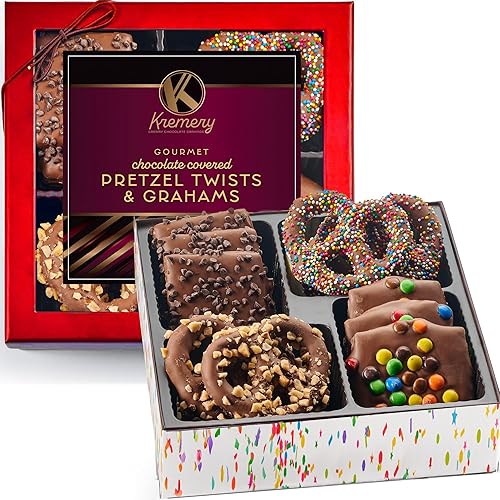 Miniatura 22 de KREMERY - Cesta de regalo de galletas de chocolate cremoso con ingredientes confitados (12 unidades) Purim Mishloach Manot con pretzel cubierto de