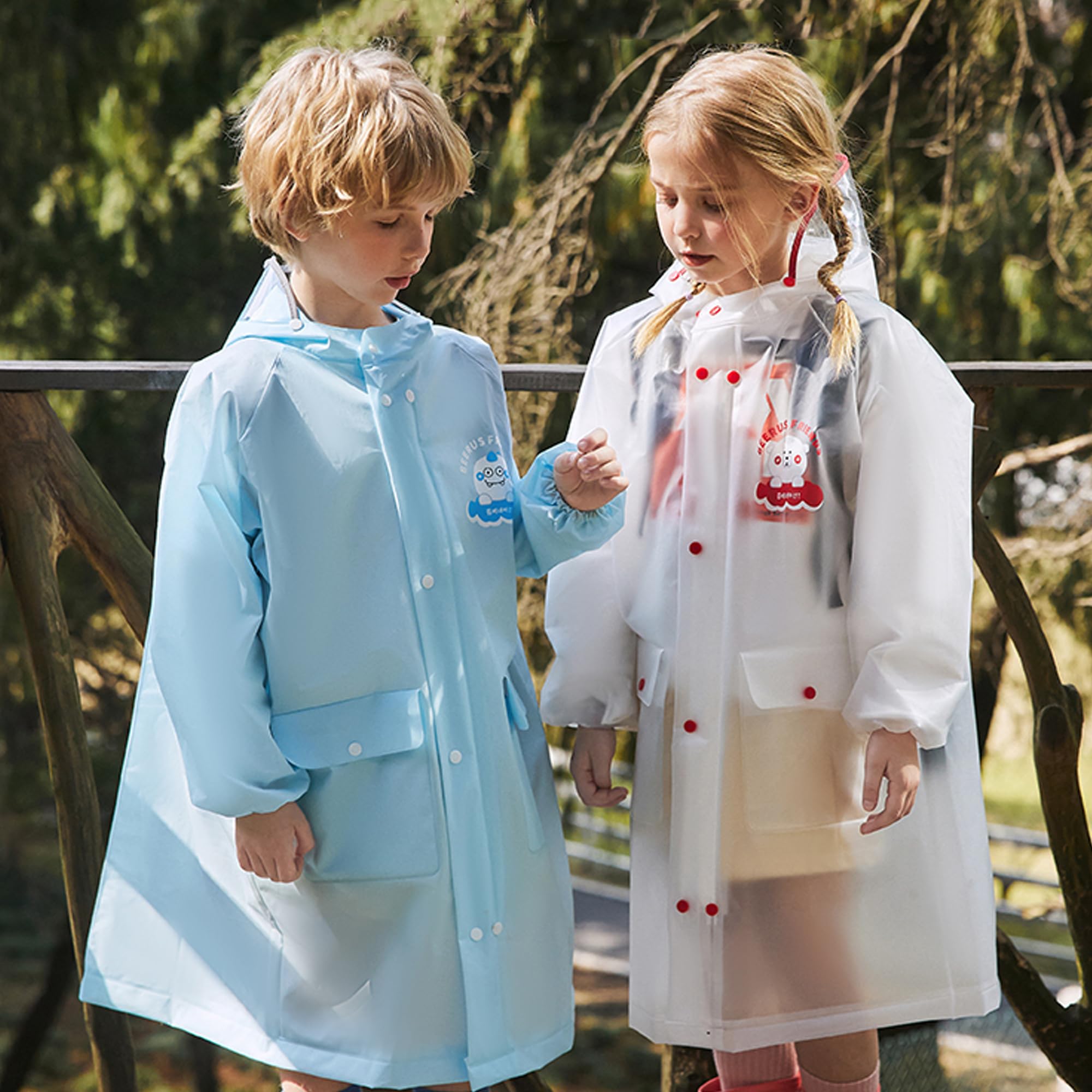 Fewlby Abrigos Impermeables Chubasquero para Niño Niña Poncho de Lluvia Transparente Chaqueta Impermeable con Capucha Infantiles Reutilizable Traje de Lluvia 6-16 Años