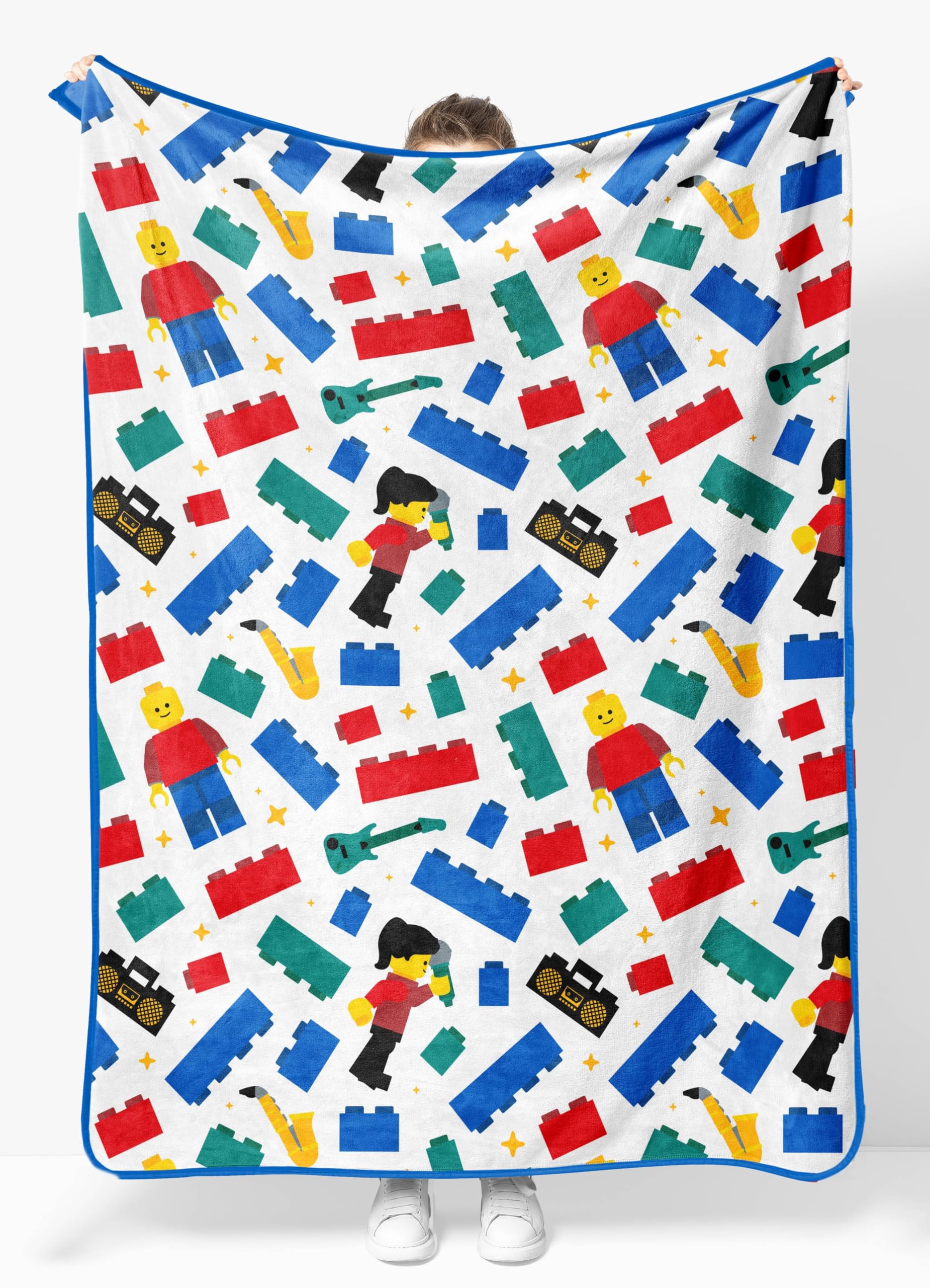 Jay Franco Kids Pluszowy koc z motywem Lego – miękki i przytulny koc polarowy o wymiarach 117 x 152 cm do sypialni i na sofę, produkt z oficjalną licencją, biały
