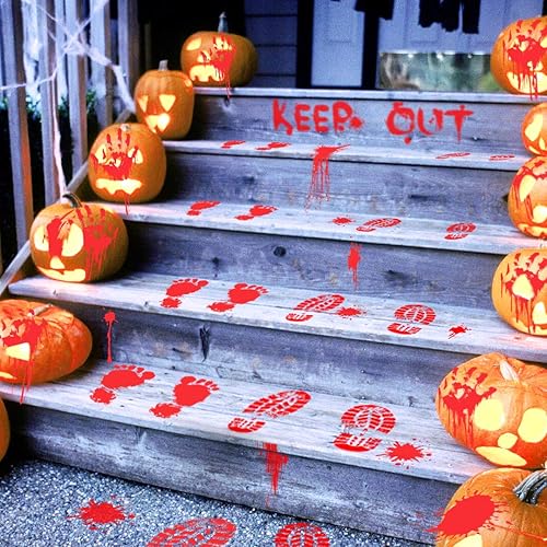 Miniatura 7 de Decoraciones de fiesta de Halloween, vampiro zombi, decoración de fiesta de Halloween, huellas de manos sangrientas, calcomanías de pared para