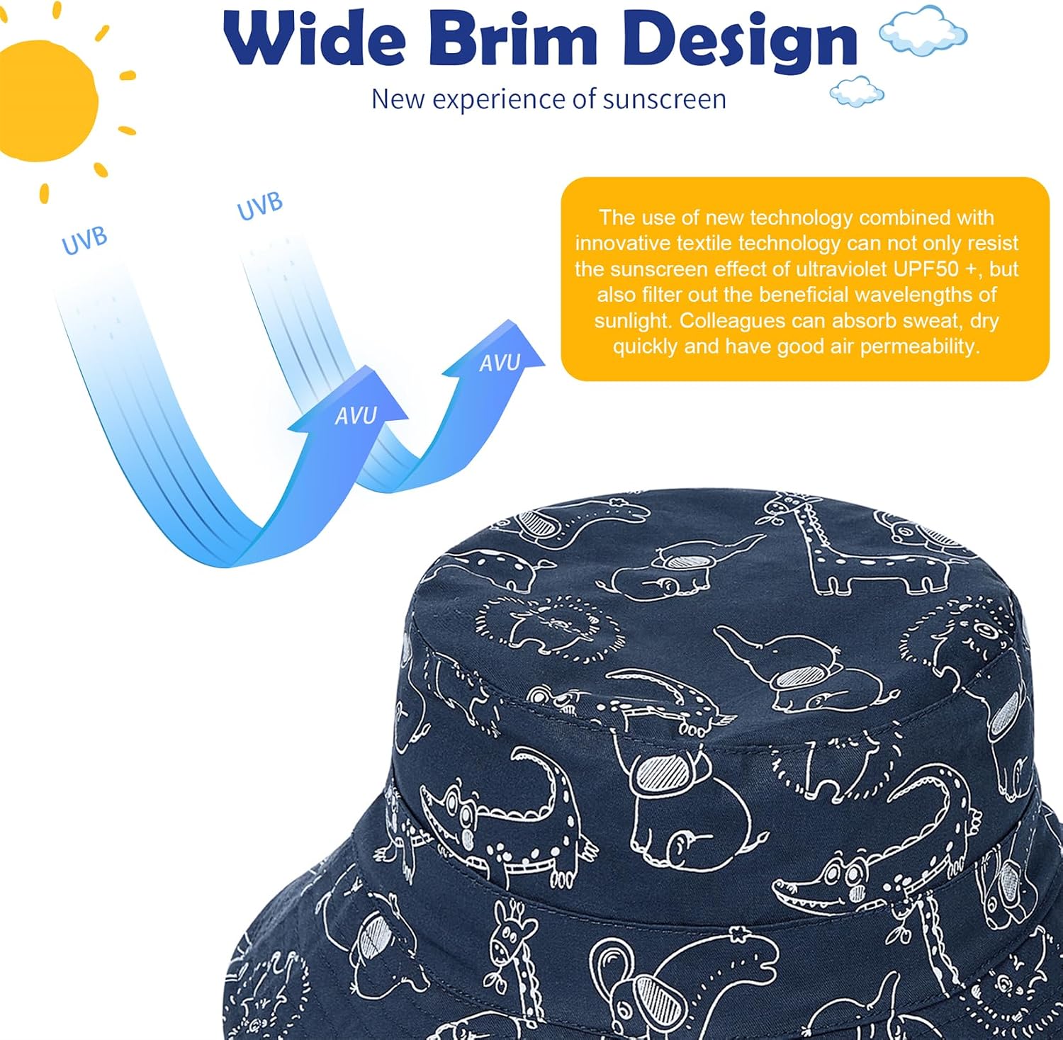 Komorebi Toddler Sun Hat UPF 50+ Kids Beach Bucket Hats Boys Girls 0-8Y image 3