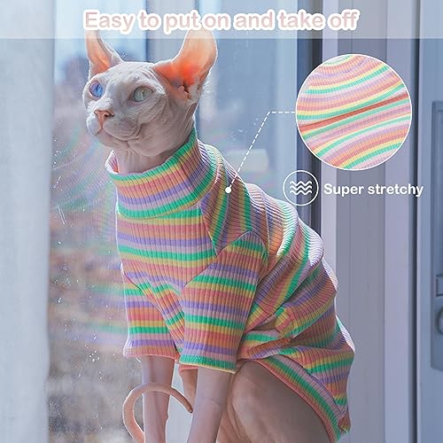 Miniatura 2 de PUMYPOREITY Sphynx - Ropa para gatos, camisa suave sin pelo con mangas, suéter elástico para gato, overol de pijama de gato, traje de cuello alto