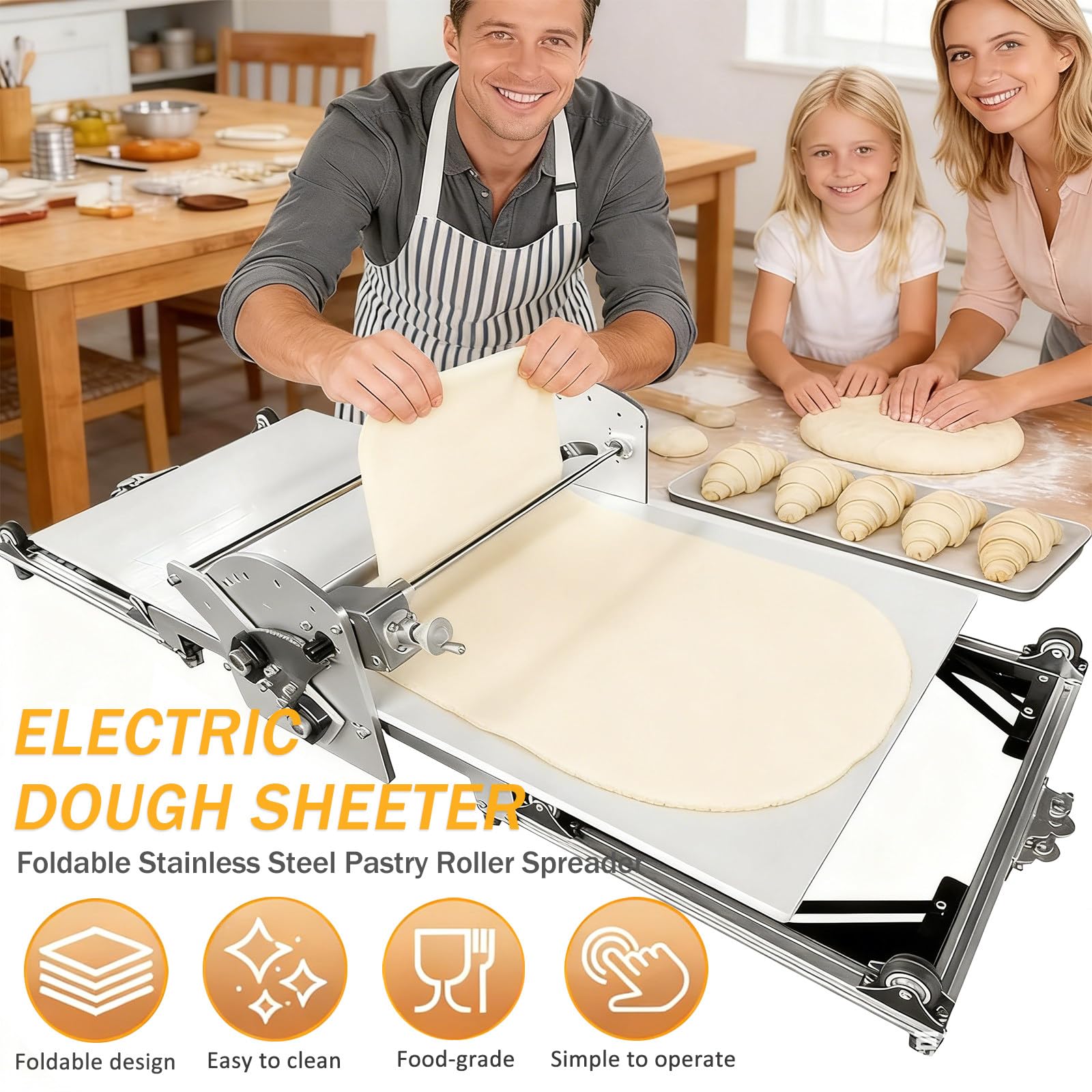 Máquina laminadora eléctrica de Acero Inoxidable para Croissants, Pasteles, Pizza y hojaldre - Laminadora Profesional de sobremesa, Equipo de panadería de 220 V