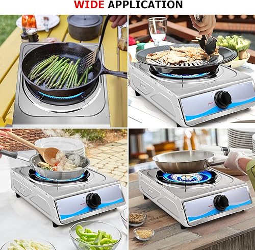 Miniatura 8 de Propane Gas Cooktop，Single Burner Gas Stove Stainless Steel Portable Gas Stove，Auto Ignition Camping Single Burner LPGfor RV, Apartments, Outdoor