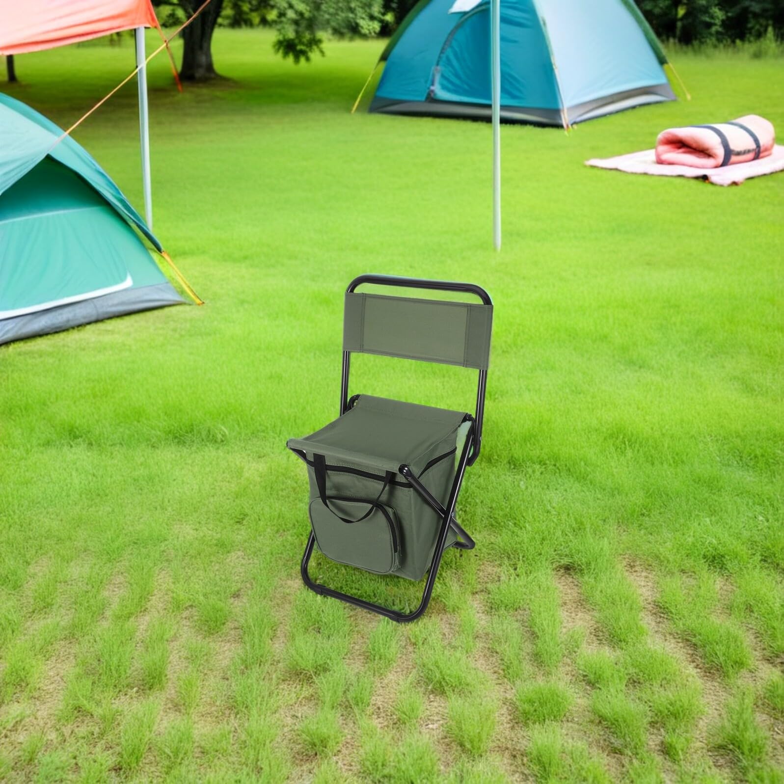 Sedia Portatile da Escursionismo Pieghevole con Schienale e Borsa Termica Integrata Sgabello Leggero da Pesca per Campeggio Picnic e Attività All’Aperto Trasporto Compatto e