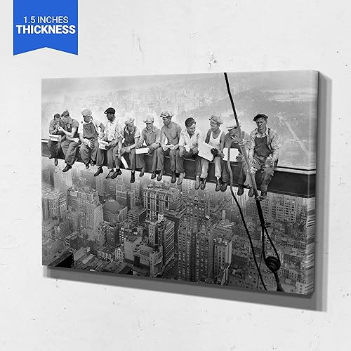 Miniatura 2 de Lunch Atop Skyscraper - Cuadro de pintura de diseño premium, lienzo para decoración del hogar. Listo para colgar. Fabricado en Estados Unidos (36 x