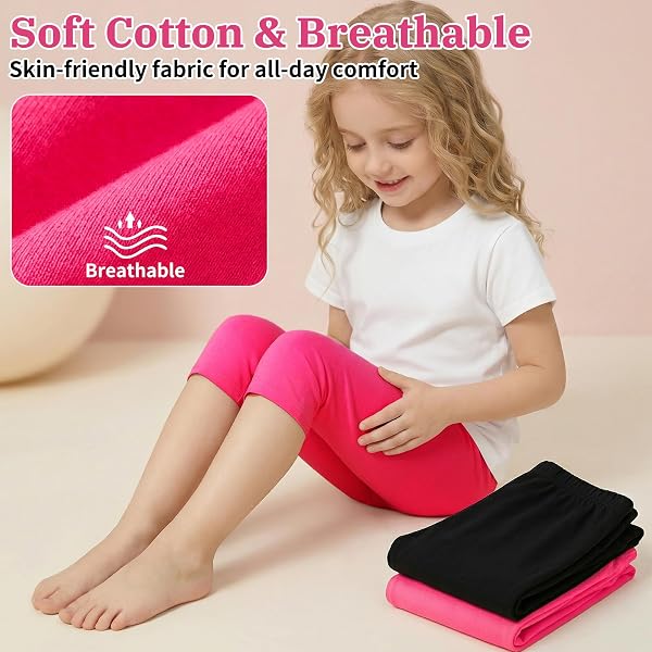 Leggings Bambina 3/4 in Cotone Pantaloni Pacco da 2 Ragazza Morbidi Traspirante Elasticizzati Capri Estivi Legging Sport Ginnastica Casual Tinta Unita Abbigliamento 6-13 Anni - 4
