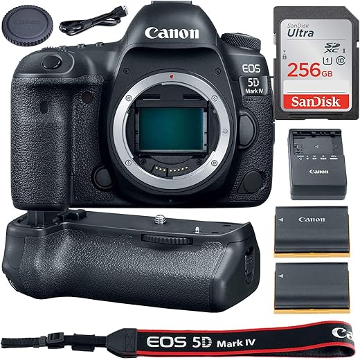 Canon EOS 5D Mark IV Full Frame Digital SLR Camera Body Bundle + 256GB Ultra High Speed Memory + Battery Grip and Extra Battery