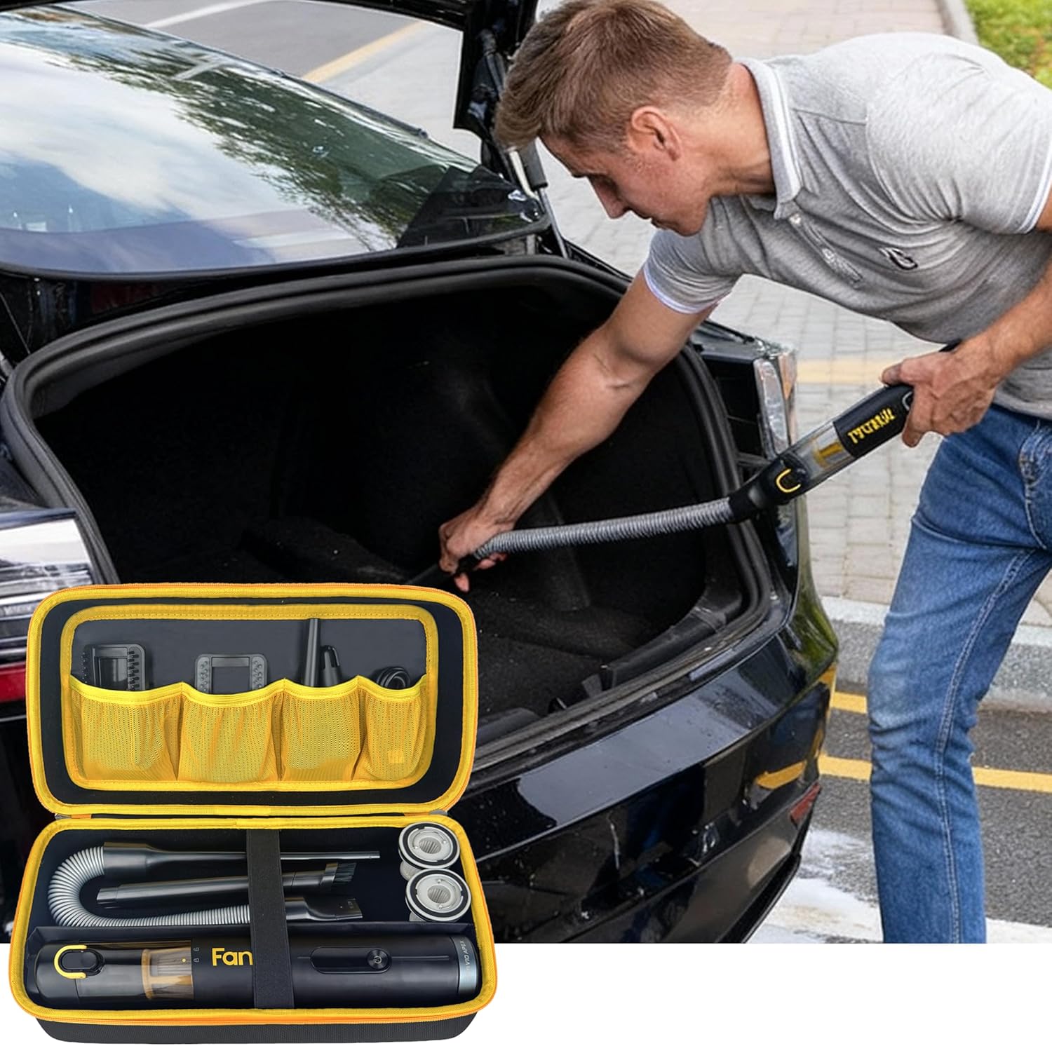 Case for Fanttik Slim V8 Apex/ V8 Mate/for Fanttik Slim V10 Apex/ V10 Mate Car Vacuum Portable Cordless. Portable Hard Storage with Removable Divider and Mesh Pocket for Accessories(case only) - Image 7