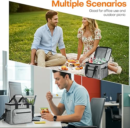 Miniatura 4 de Lonchera aislada, lonchera grande a prueba de fugas de 15 litros para adultos, hombres y mujeres, bolsas suaves y frescas con 6 bolsillos y clip de