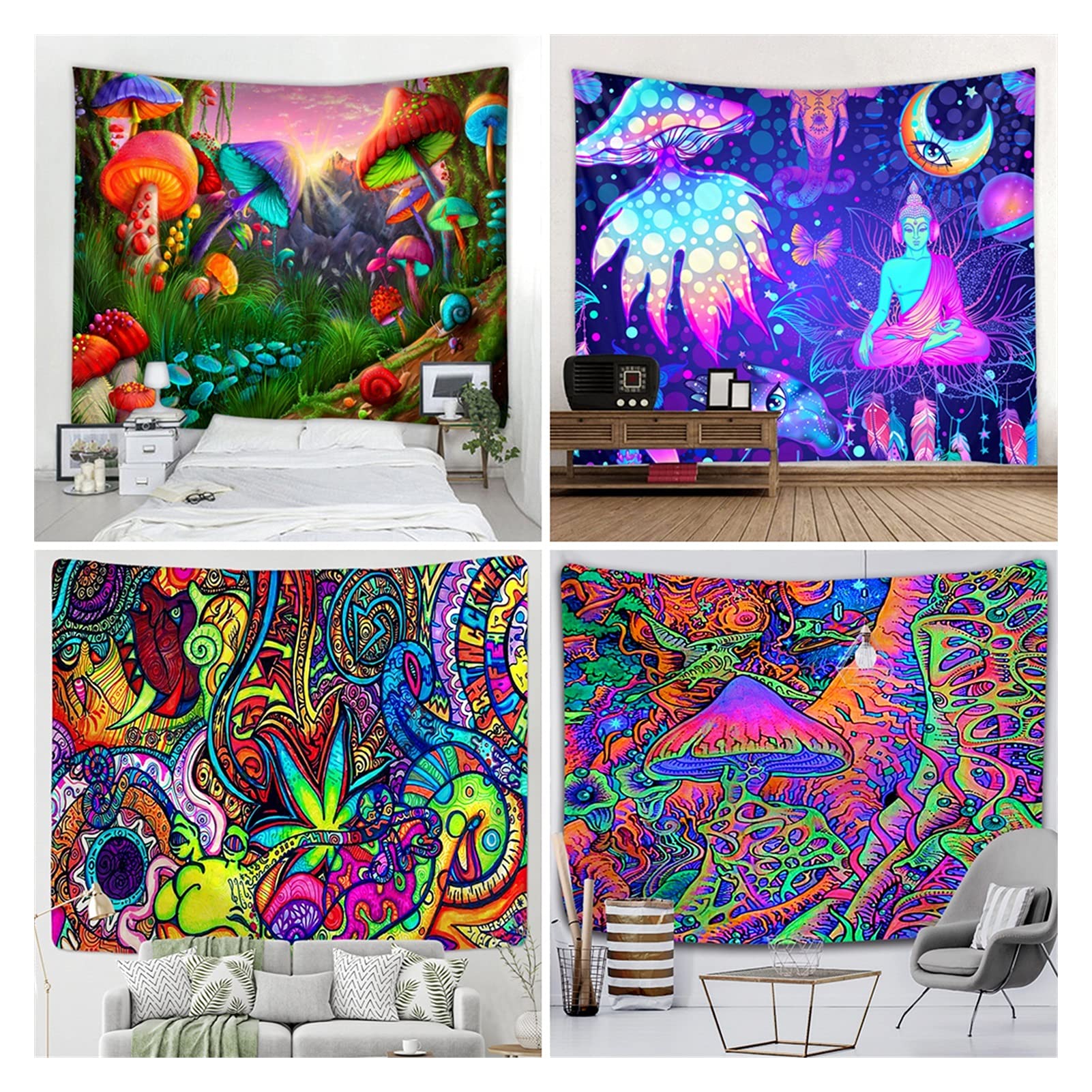 Atrippy Arazzo Hippie Teschio Spaziale 130x150 Cm – Gotico Luna Stellata, Decorazione Da Parete Per Camera Da Letto