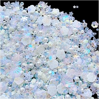 Sequins Holographic Polymer Clay Slices Nail Glitter 3D Holographic Snowflake Shell Butterfly Plum Blossom Nail Sequins Slices Polymer Clay Nail Decals for DIY Nail Decoration (White-51)