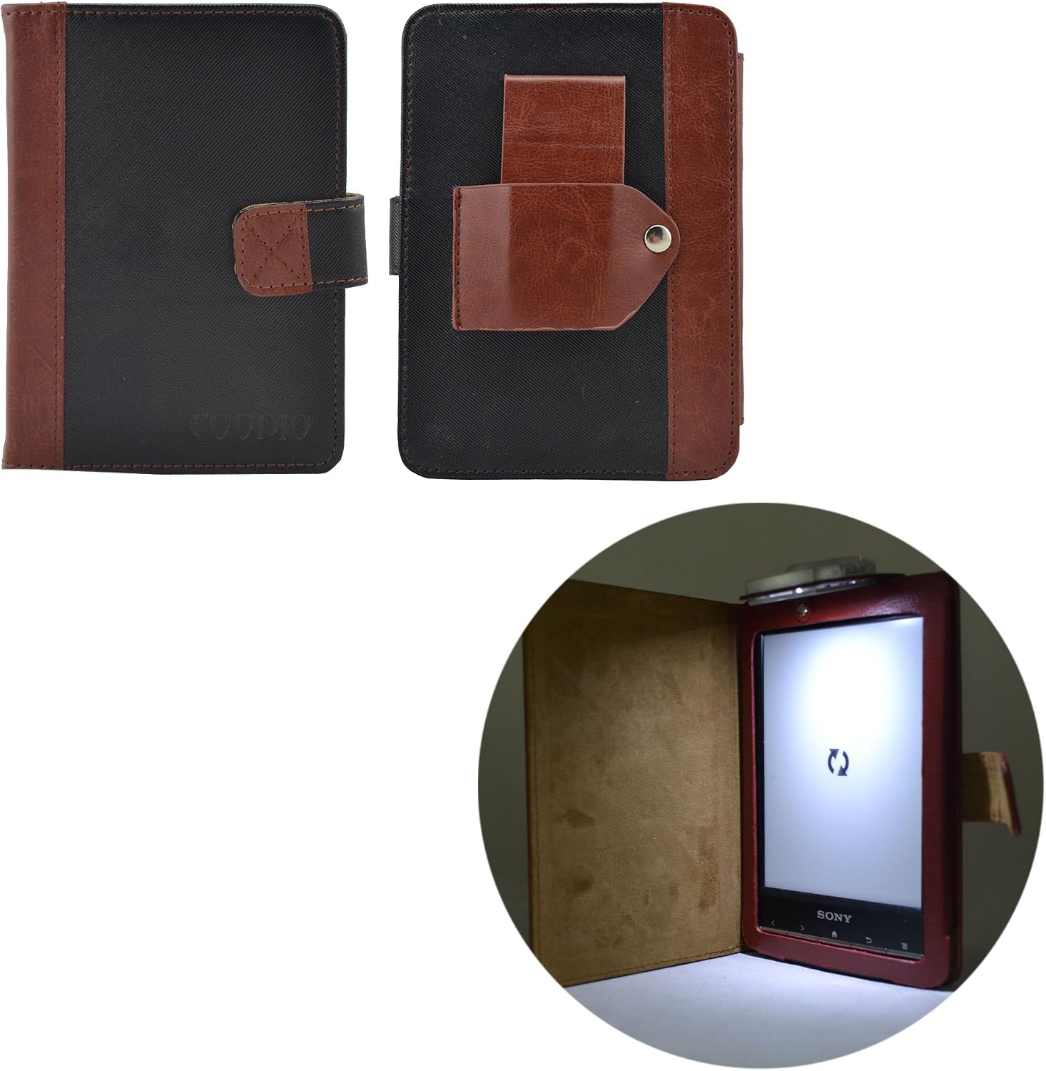 Coodio® Sony PRS-T2 PRS-T1 Premium Lighted Leather Cover Sleeve Case with Bright Led Light - Stylish Black
