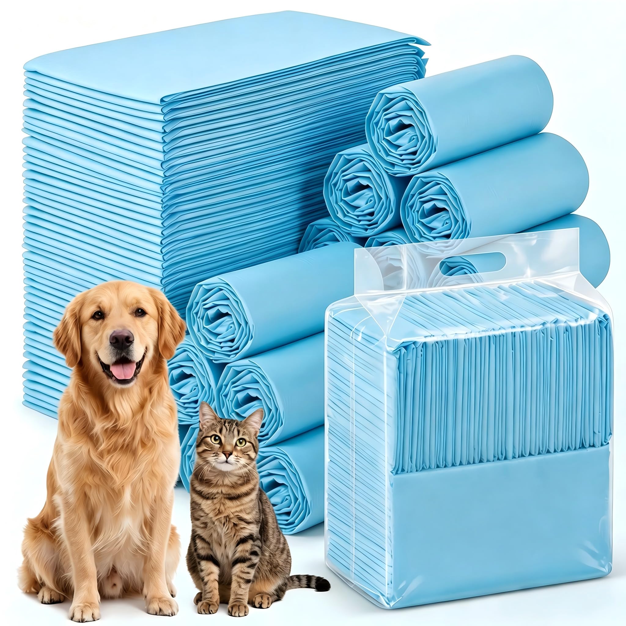 Trainingsunterlagen für Haustiere 102 Stück, 60x90cm | 45g Dicke Schichten, Mehrlagige Sperrung, Hohe Saugfähigkeit, Für Hunde & Katzen, Blau oder Pink