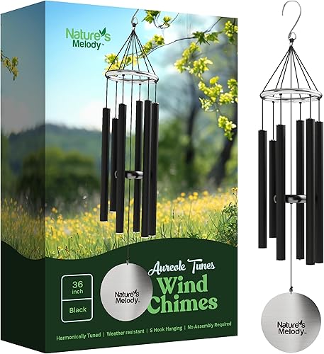 Miniatura 8 de Nature's Melody Aureole Tunes - Campanilla de viento para exteriores con 6 tubos afinados a escala pentatónica C, 100% aluminio inoxidable, acabado