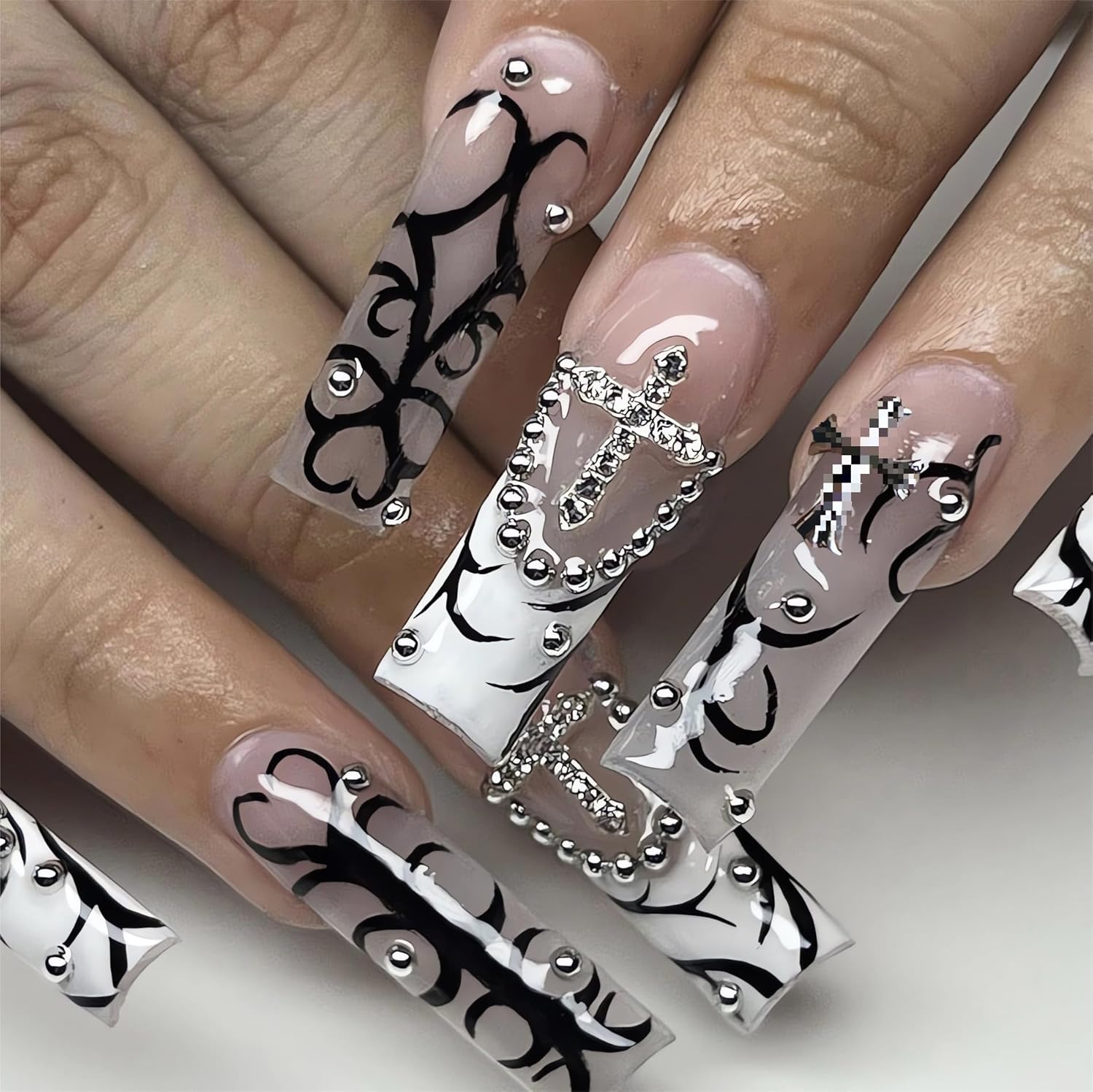 IMSOHOT Long Press on Nails French Coffin Fake Nails Black