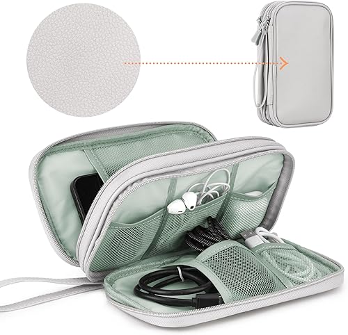 Miniatura 2 de Arae Leather Travel Essentials - Organizador electrónico de doble capa, funda impermeable para cables, cargadores y más, portátil, a prueba de Rosa