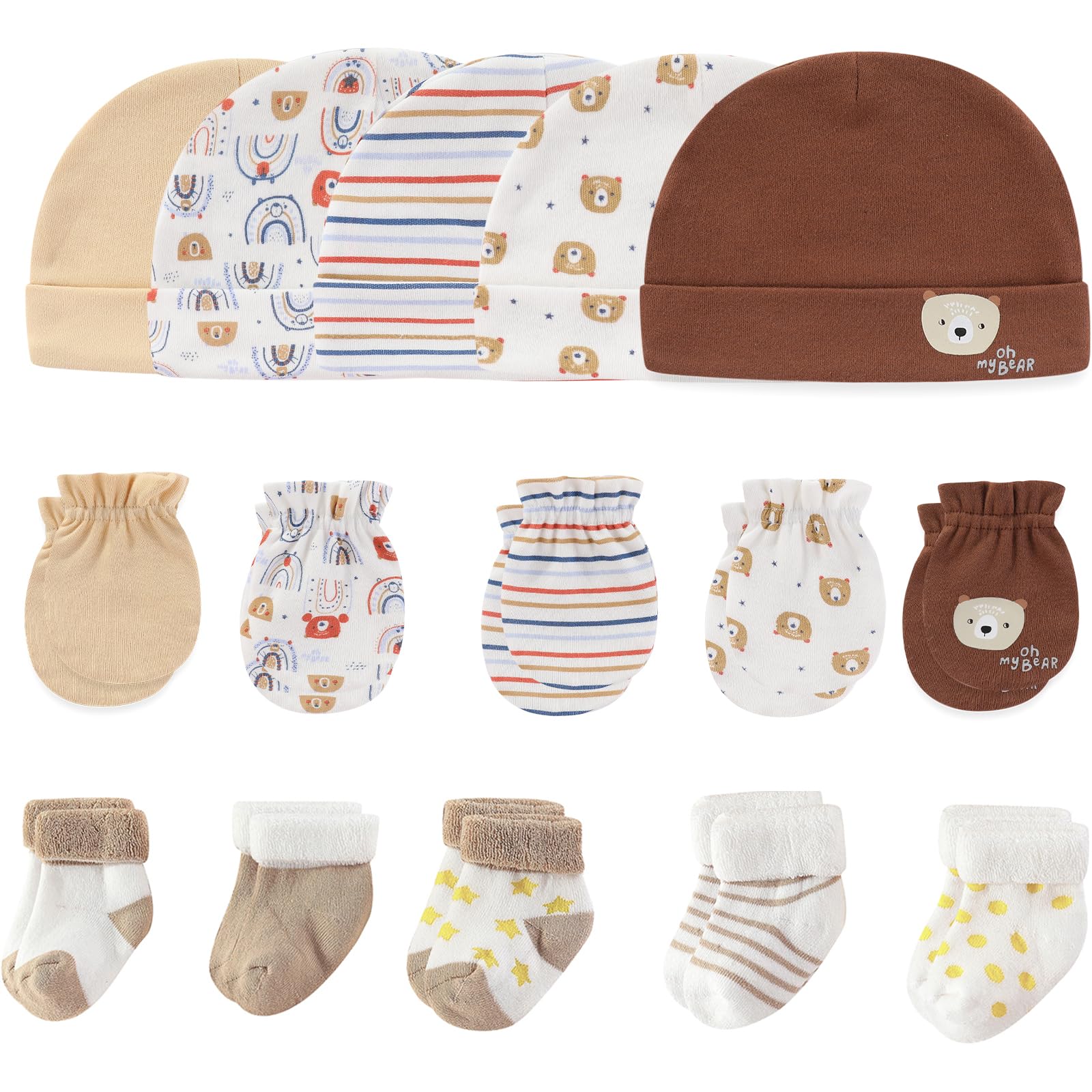 MAMIMAKA Newborn Caps, Mittens & Socks Set