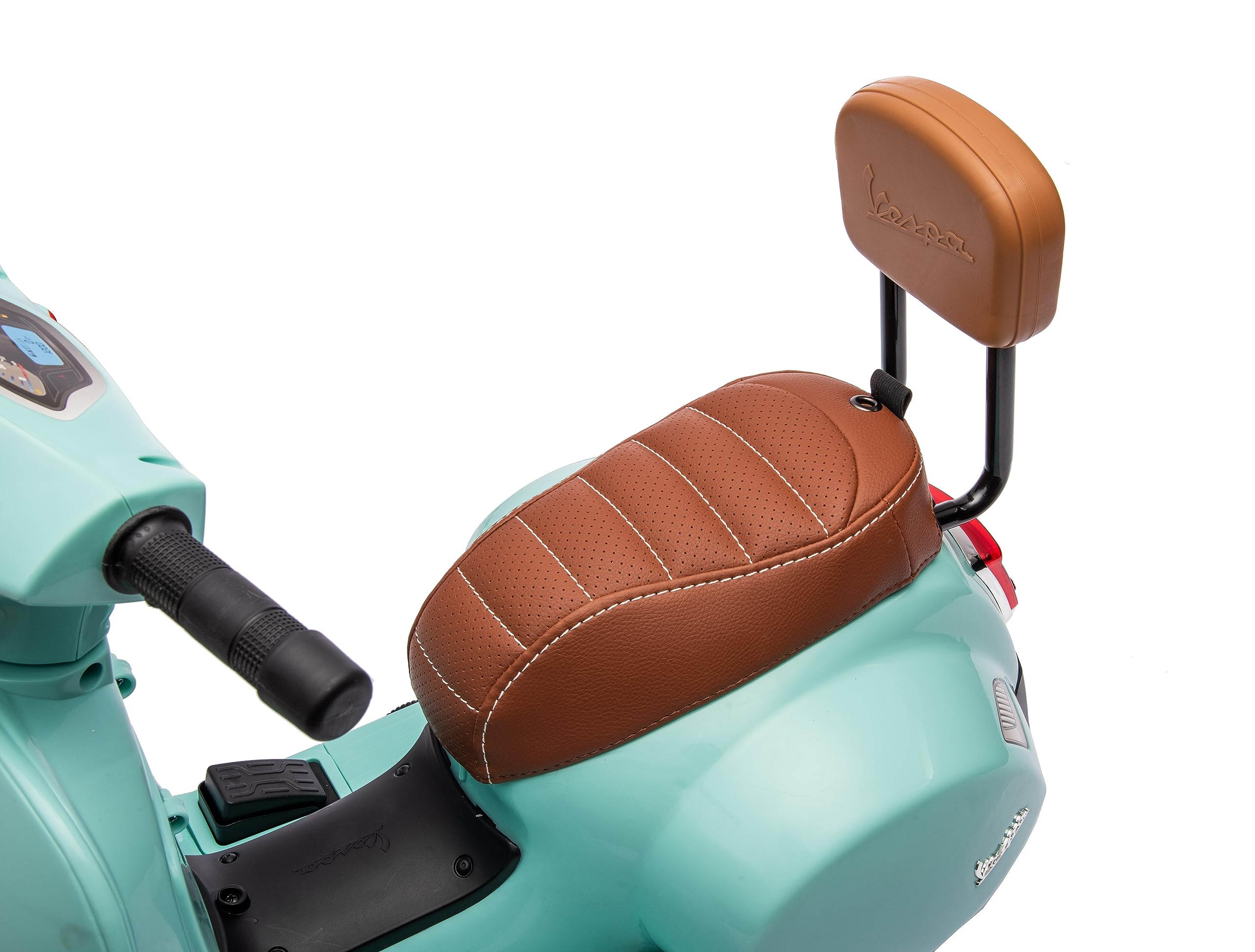 Mondial Toys Moto Elettrica Scooter per Bambini Mini Vespa GTS Piaggio 6V con Schienale Sedile in Pelle Luci Suoni Verde Tiffany