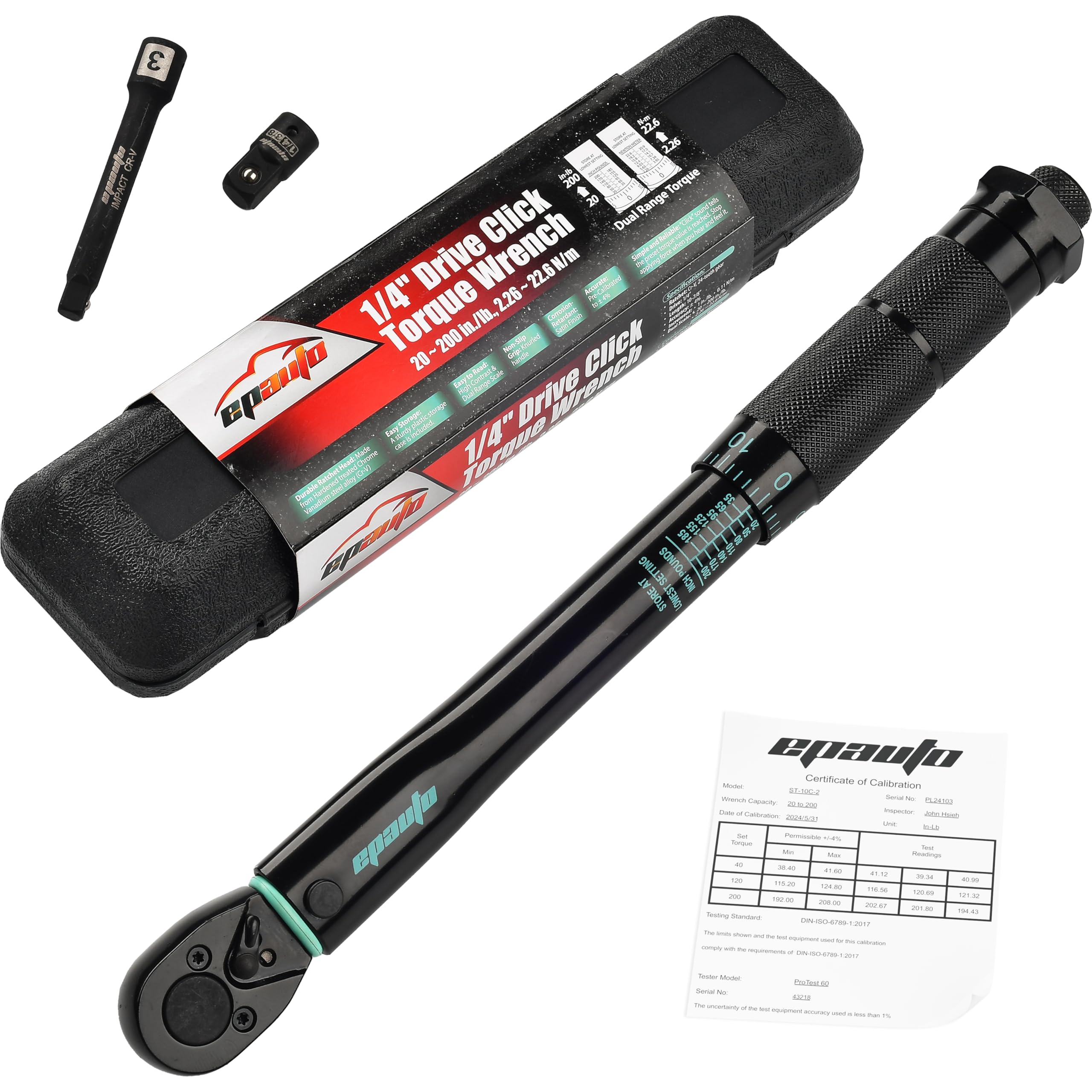 EPAuto 1/4-Inch Drive Click Torque Wrench, Black, 20-200 in.-lb