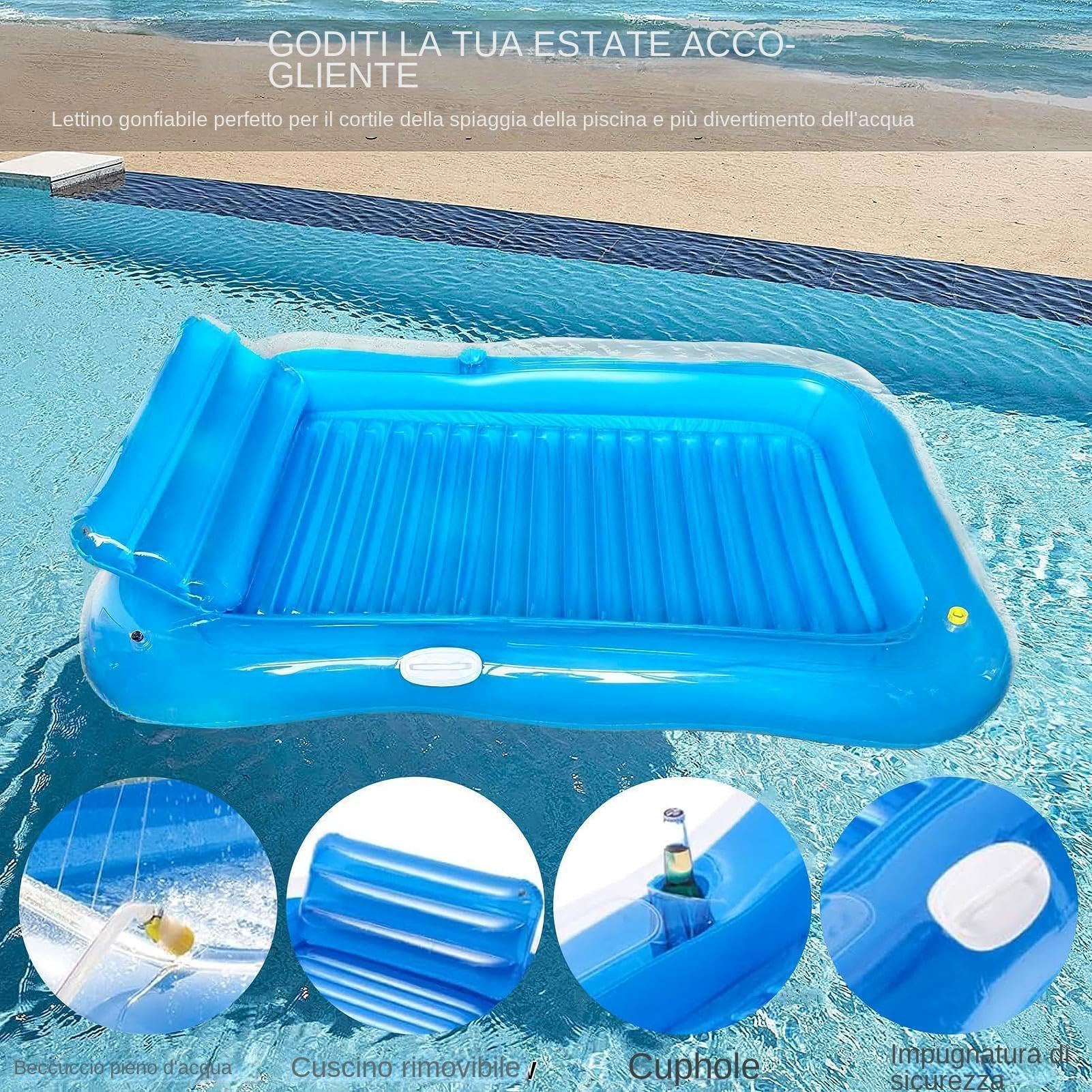 Adult Pool Floats Blow up Floating Rafts with Cup Holder | Extra Large Size (70.87x47.24 in / 180x120 cm), Heavy-Duty PVC (2400g), Integrated Drink Holder, Foldable for Beach, Lake