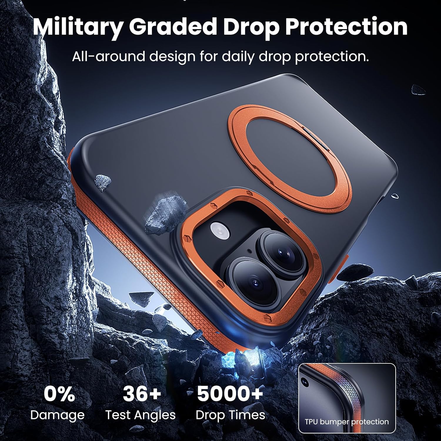 Strong Magnetic Case for iPhone 17 (6.3", 2025) with Stand, Drop-Proof Bumper Cover with Contrast Color Border, Military-Grade Drop Protection, Shockproof Slim Thin Cover,Orange