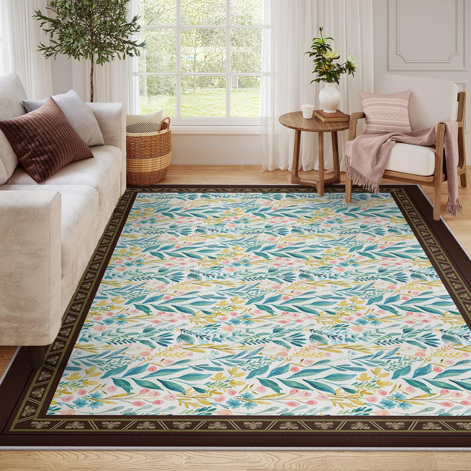 Carpette fleuri vintage avec sol doux et résistant pour le salon