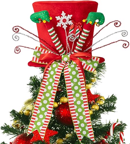 Sombrero para decoración del árbol de Navidad, patas de elfo, decoración de árbol de Navidad con lazo, adornos de árbol de Navidad para decoración