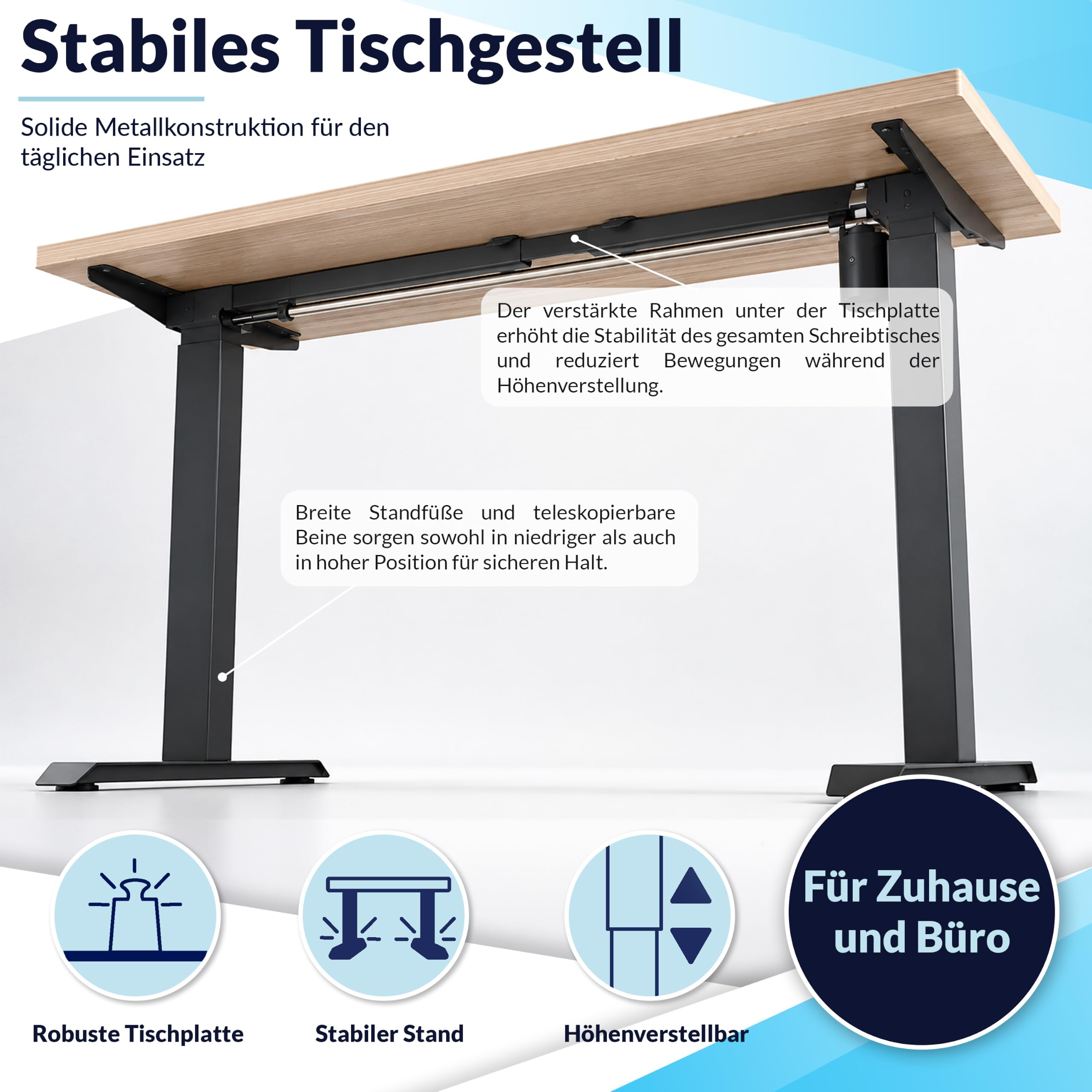 POKAR Höhenverstellbarer Schreibtisch Elektrisch 120x80 cm | Massive 25mm Platte | Memory-Panel mit USB-C und USB-A | Steh-Sitz-Tisch für Home Office | Gestell Schwarz, Platte Sonoma Eiche