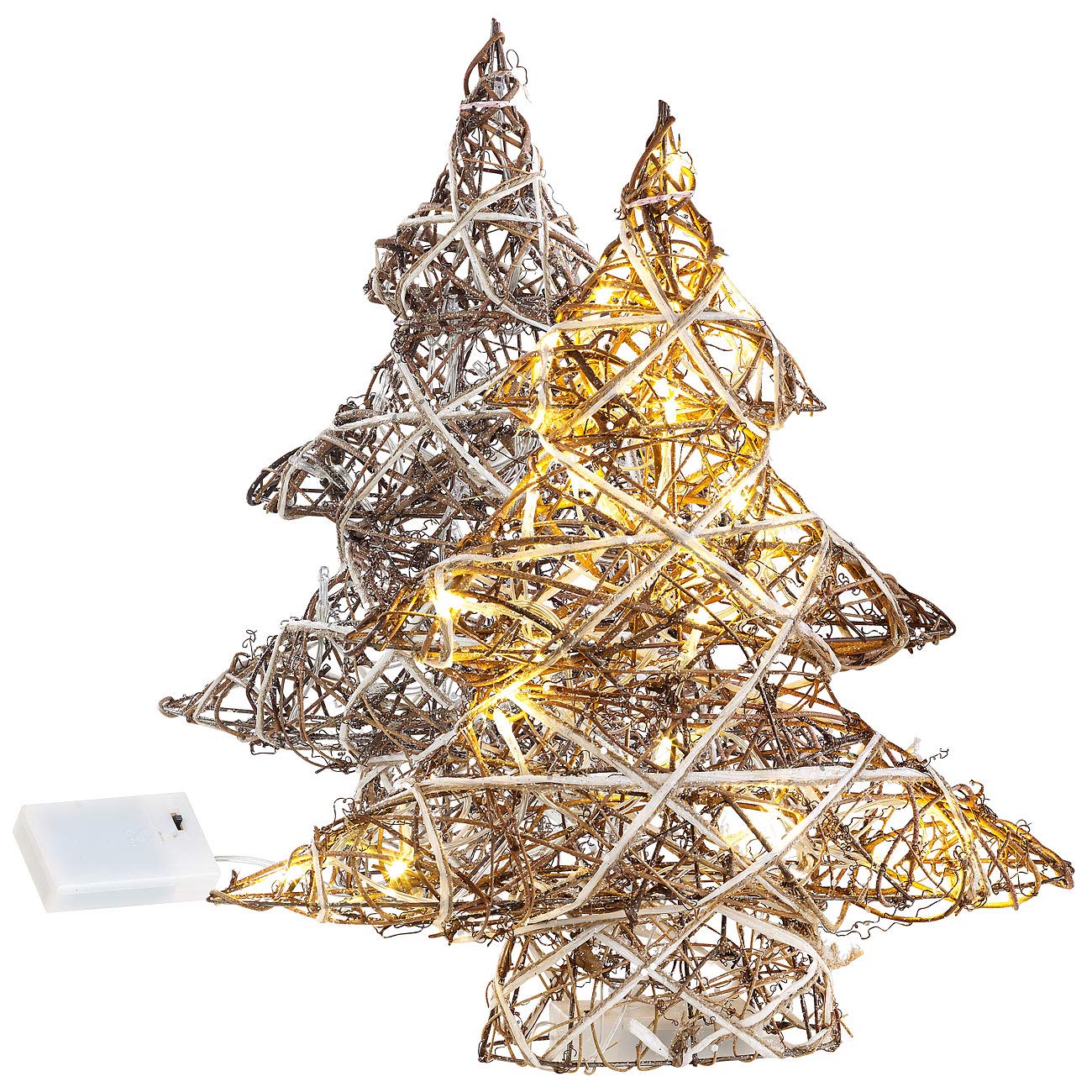 Set de 2 Árboles de Navidad Decorativos, Hecho a Mano, 20 Luces LED cálidas
