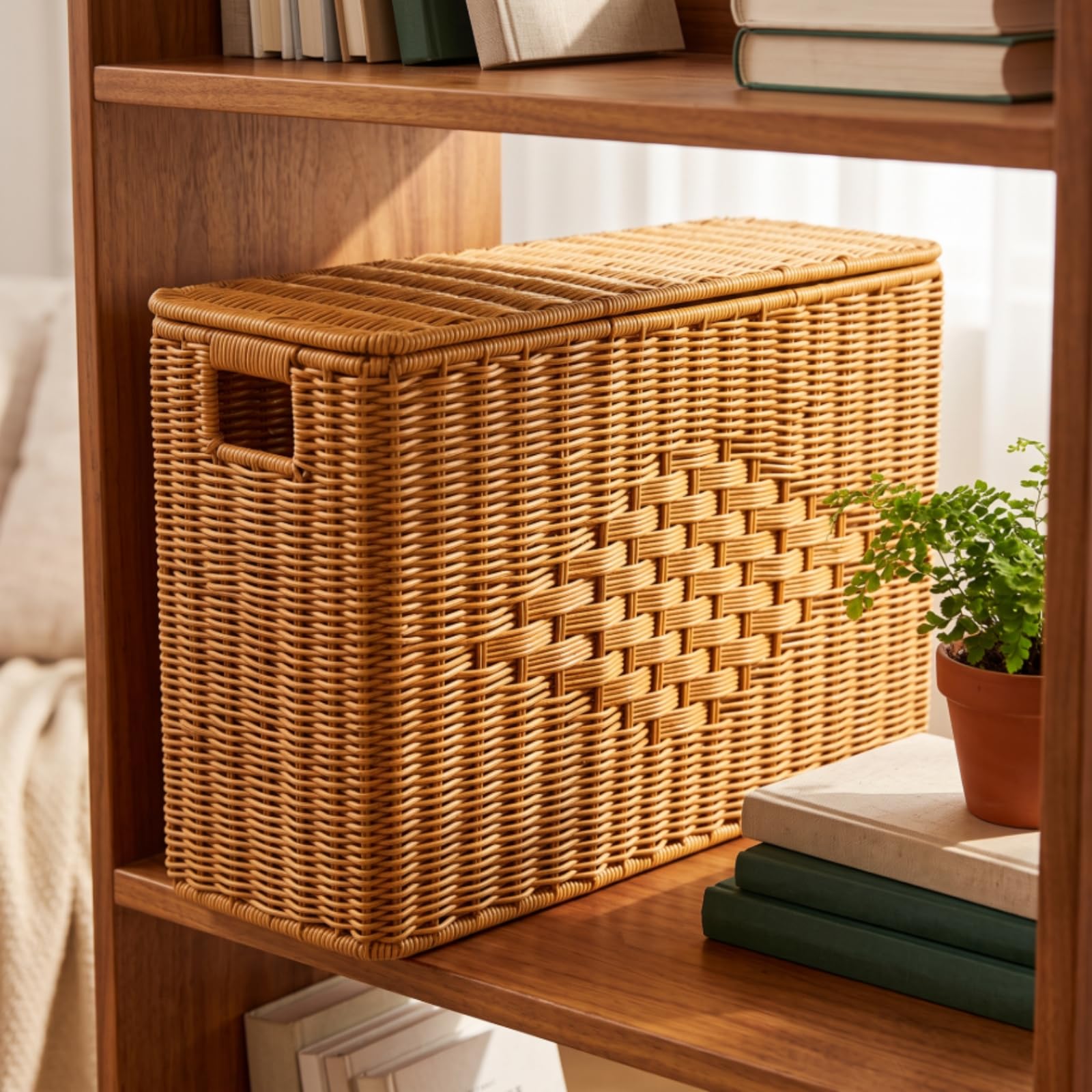 Cesta Organizadora de Almacenamiento con, 33cm X 48cm X 18cm, Cesta De Almacenamiento De Mimbre, Tamaño Grande