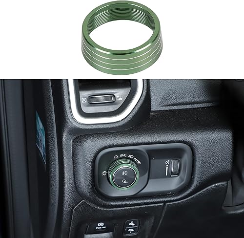RT-TCZ Cubierta de anillo para interruptor de faros delanteros RAM verde para Dodge RAM 2018 2019 2020 2021 2022 2023 Accesorios interiores verdes