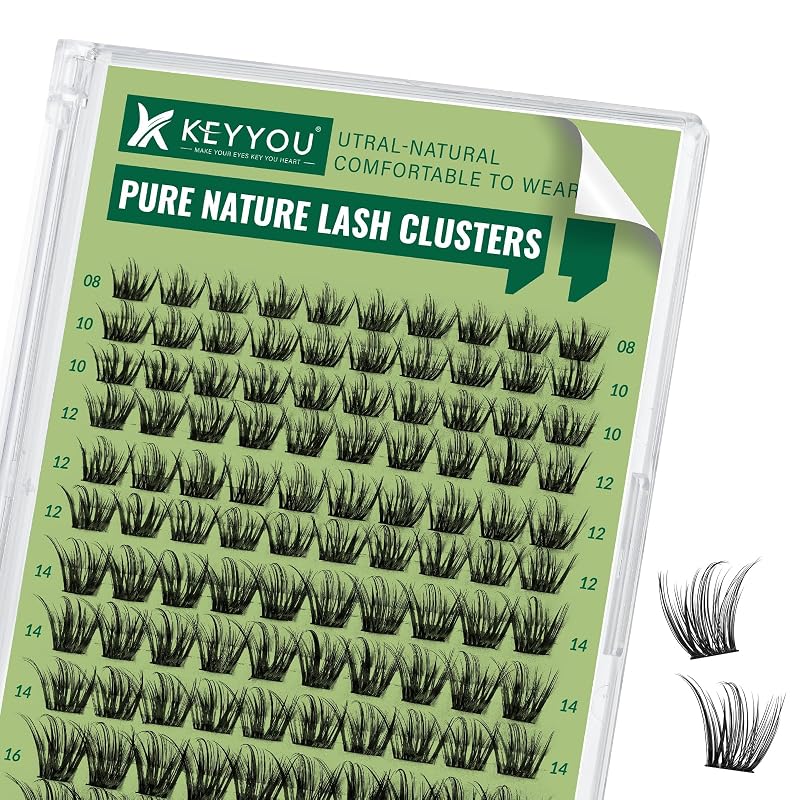 Cílios postiços em tufos KEYYOU D Curl N03, 144 unidades, comprimentos de 8 a 16 mm