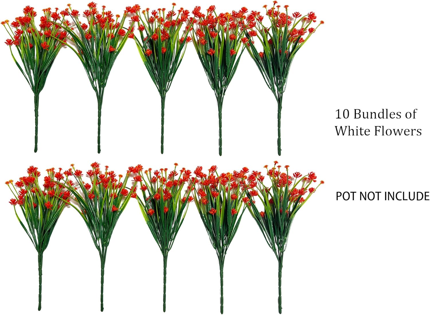 Artificial Plants & Flowers 10 Bundles Orange Faux Outdoor Artificial Plants UV Resistant Plastic Flowers for Decoration Artificial Hanging Flowers for Outdoors - Image 2