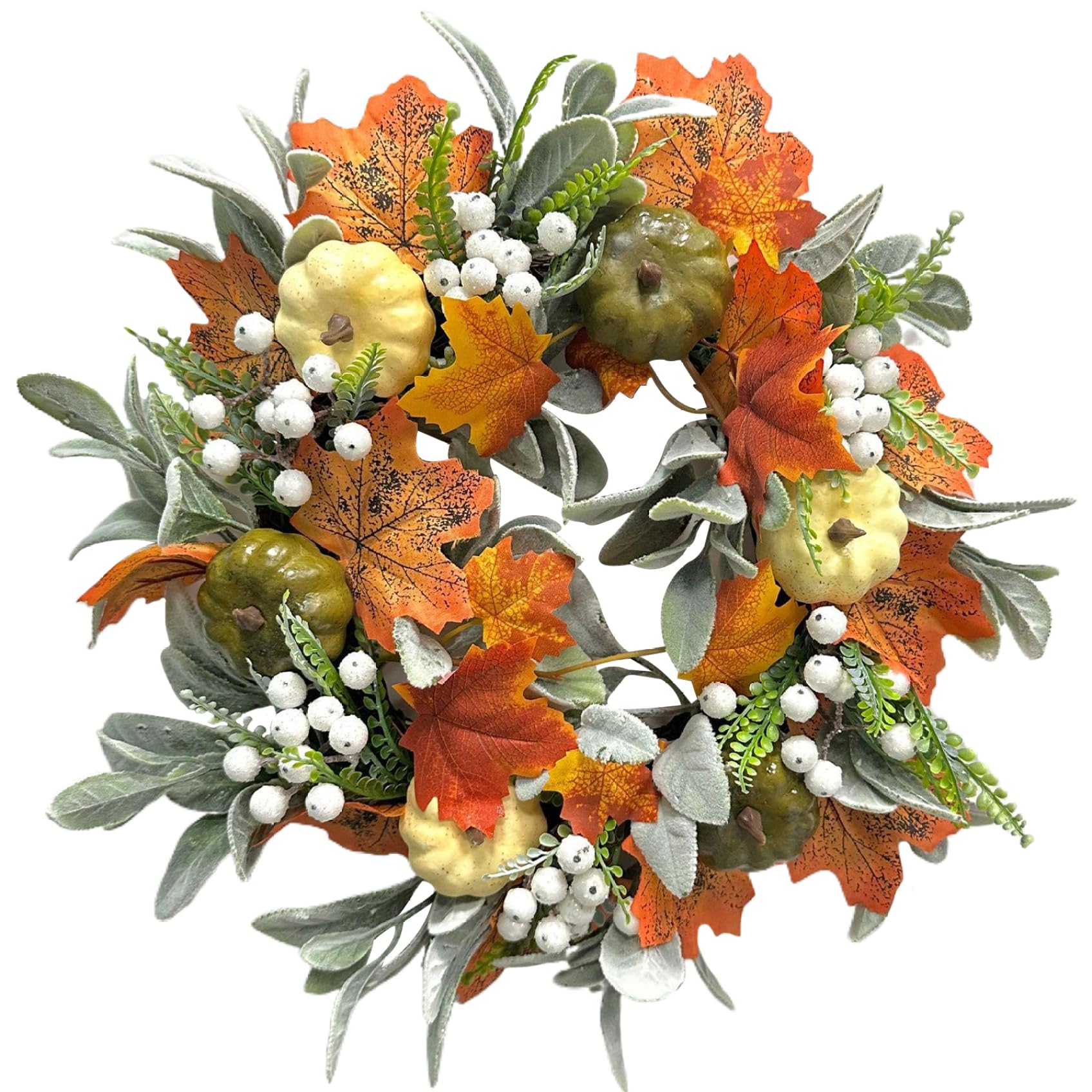 Pesoncarl Halloween Decorations, Fall Wreath 18inch Fall Wreaths for Front Door Artificial Pumpkin, Hanging Autumn Maples Leaf Pumpkin Berry Halloween Wreath for Thanksgiving