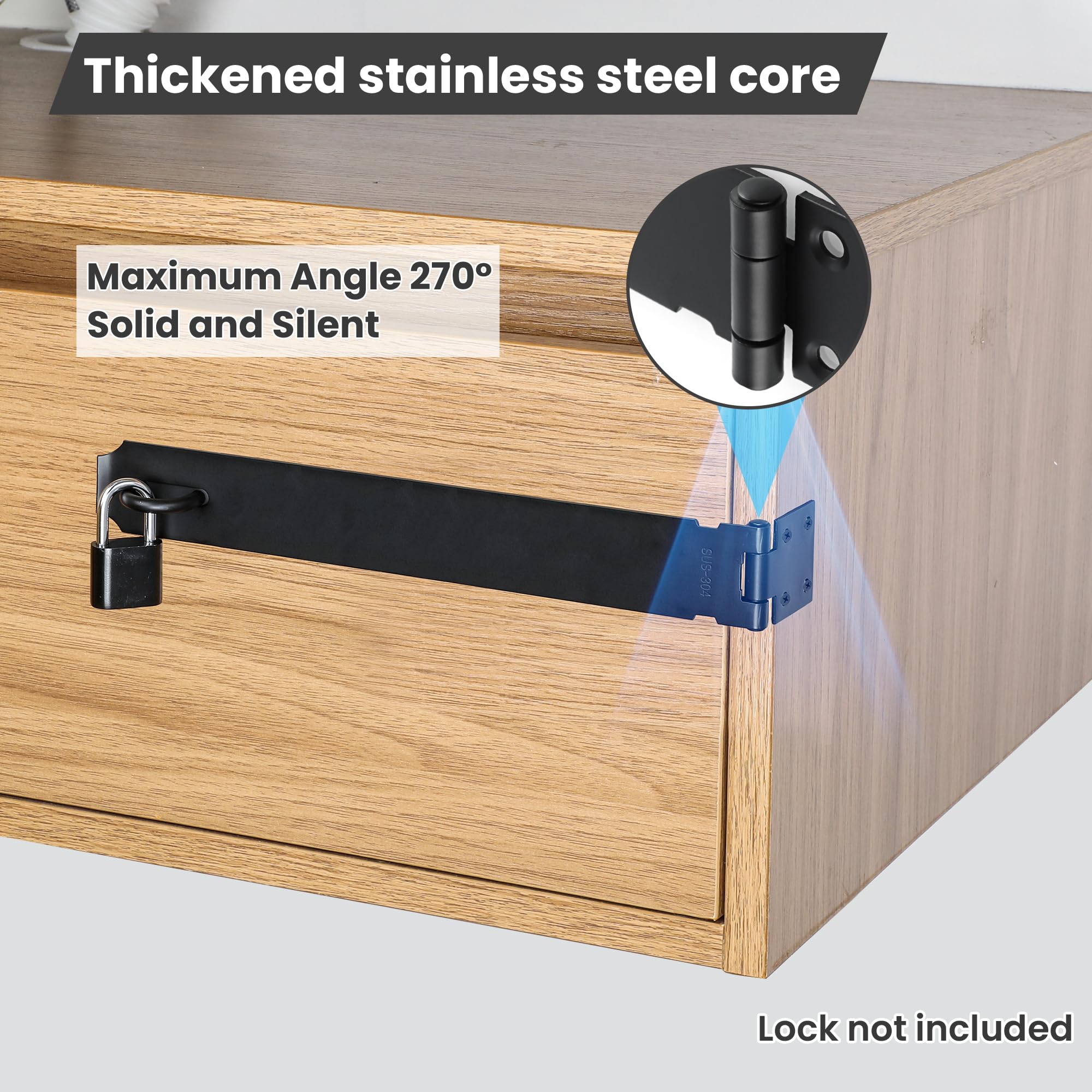 Alise Cerradura de puerta de 10 pulgadas, acero inoxidable SUS 304, cierre de seguridad con tornillo de fijación para puertas externas, ventanas, gabinetes, jaula de mascotas, color negro MS9B-10C