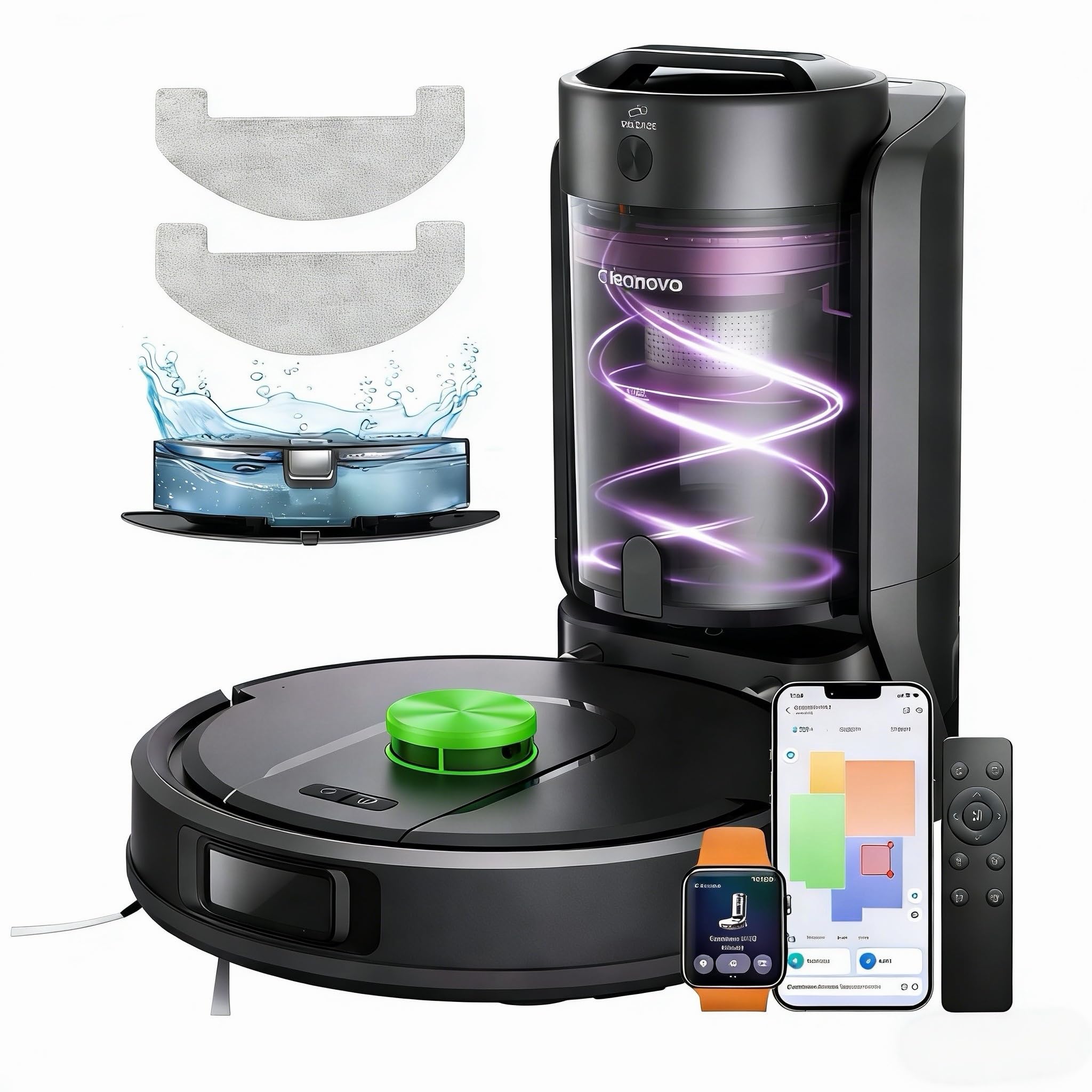 Vexilar W15 Robot Aspirador y Fregasuelos, Potente Succión 10000Pa, Aspirador Robot con Sistema de Navegación Láser, Mapa Multicapa Inteligente,4L Base Autovaciado sin Bolsa, Larga Duración