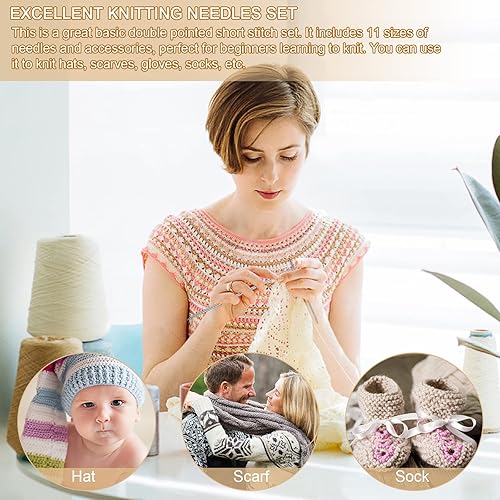 Miniatura 6 de Aeelike 55 agujas de tejer de doble punta, juego de agujas de tejer cortas, agujas de tejer rectas de doble punta para principiantes, juego de