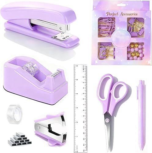 Miniatura 8 de Accesorios de escritorio de oficina, accesorios de oficina blancos con dispensador de cinta, grapadora, removedor de grapas, 1000 grapas, cinta,