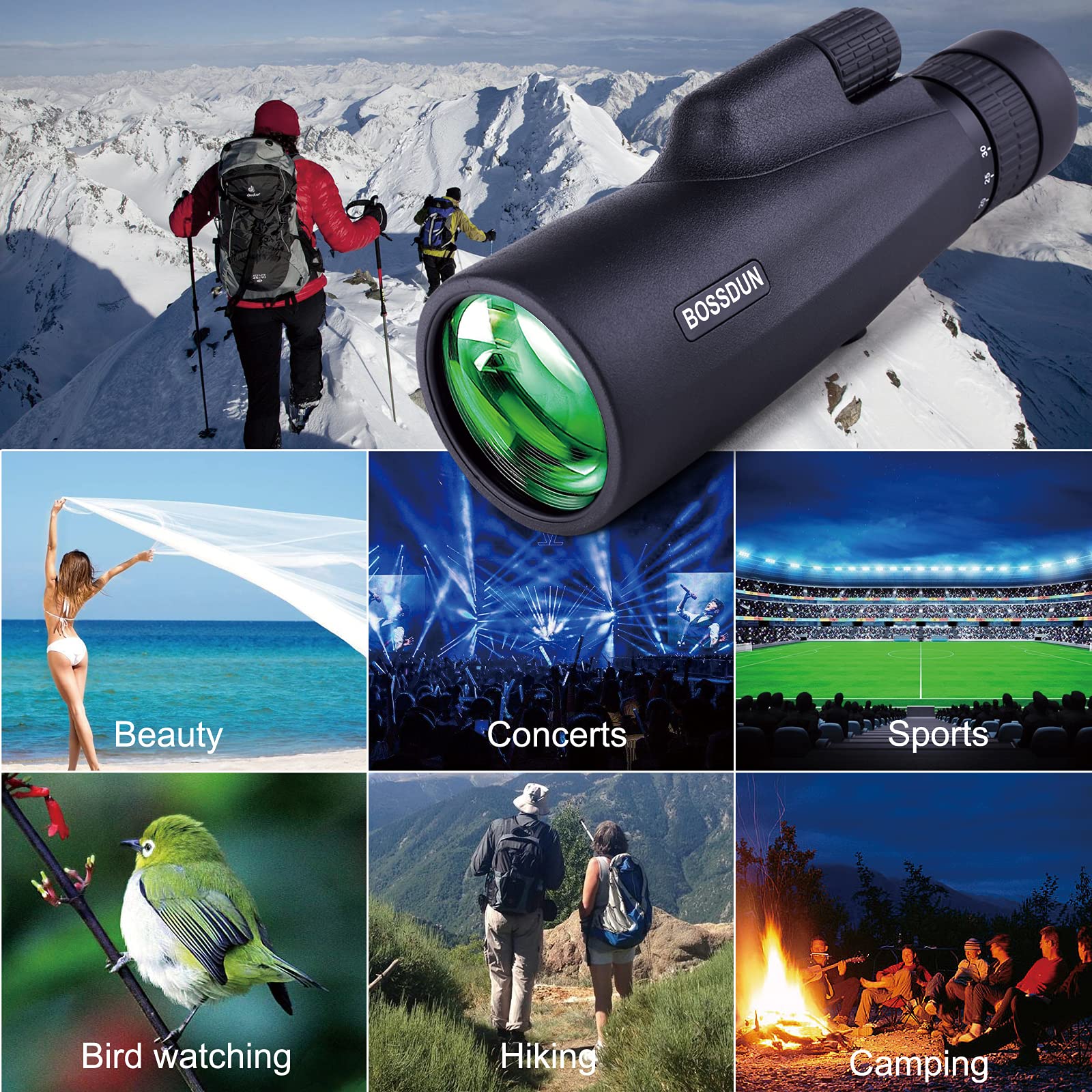 Télescope Monoculaire 10-30x50 pour Adultes, Lunette de Visée Monoculaire HD Etanche avec Smartphone pour l'observation des Oiseaux, Randonnée, Chasse, Camping, Voyage